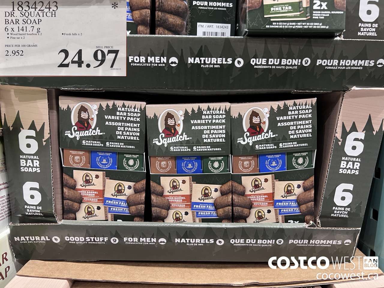 1834243 DR. SQATCH BAR SOAP 6 X 141.7G $24.97