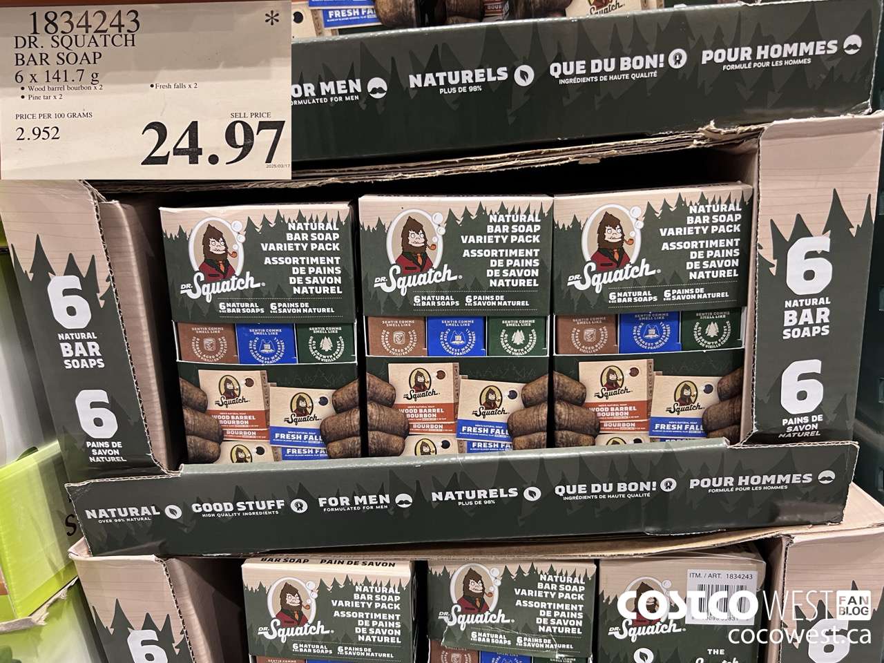 1834243 DR. SQATCH BAR SOAP 6 X 141.7G $24.97