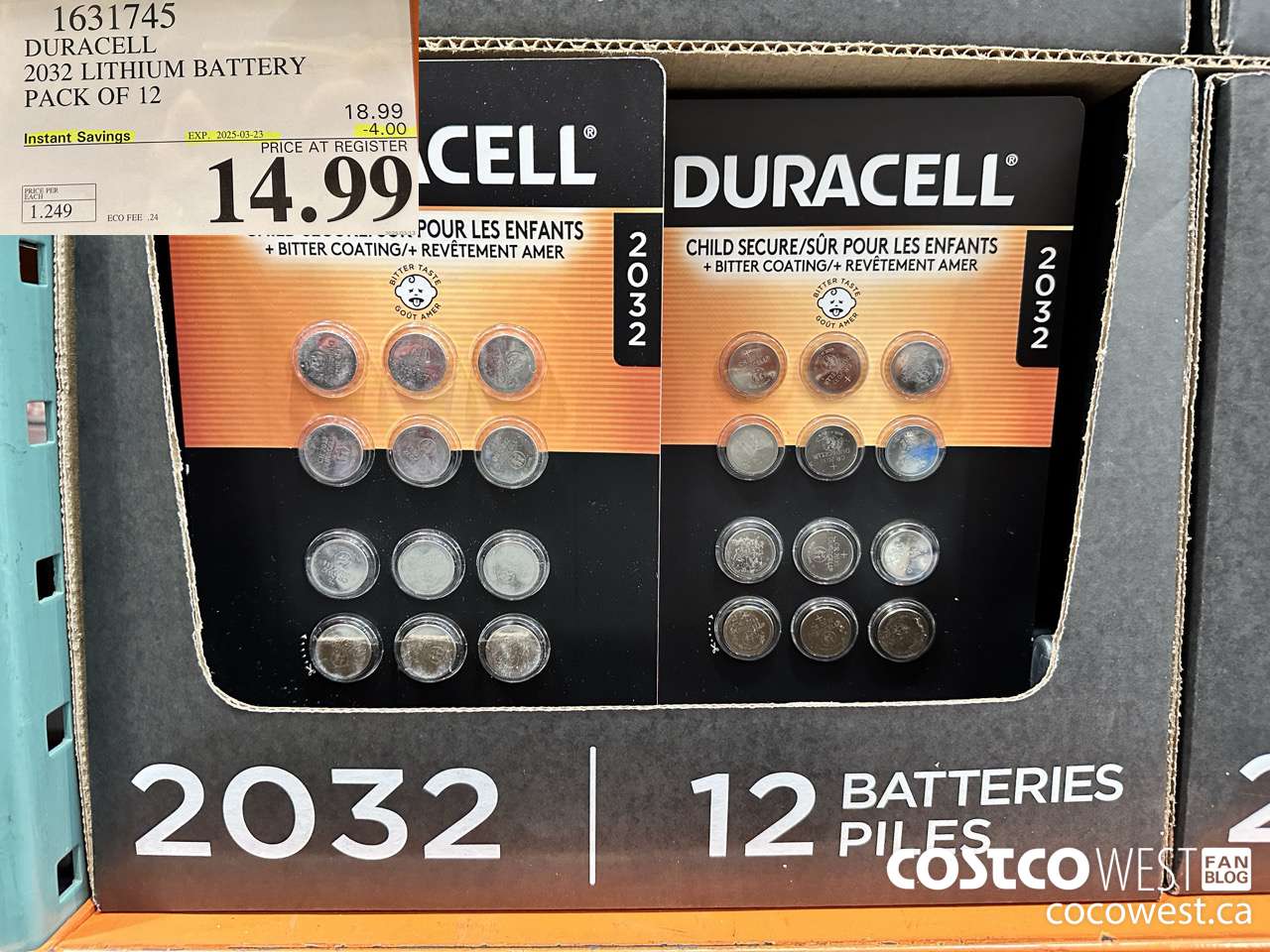 1631745 DURACELL 2032 LITHIUM BATTERY PACK OF 12 ($4.00 INSTANT SAVINGS EXPIRES ON 2025-03-23) $14.99
