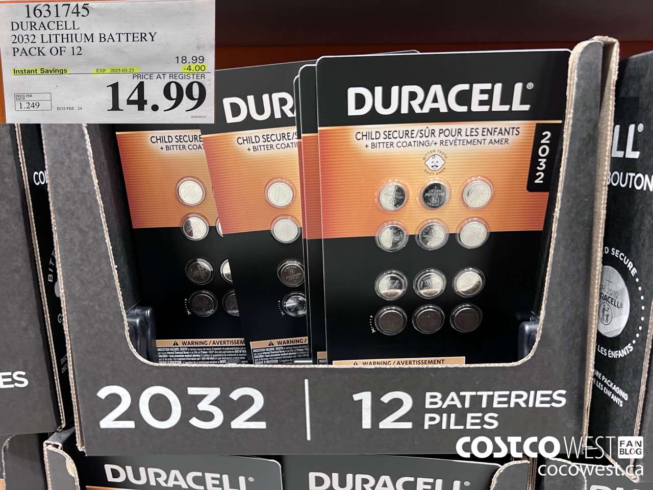 1631745 DURACELL 2032 LITHIUM BATTERY PACK OF 12 ($4.00 INSTANT SAVINGS EXPIRES ON 2025-03-23) $14.99