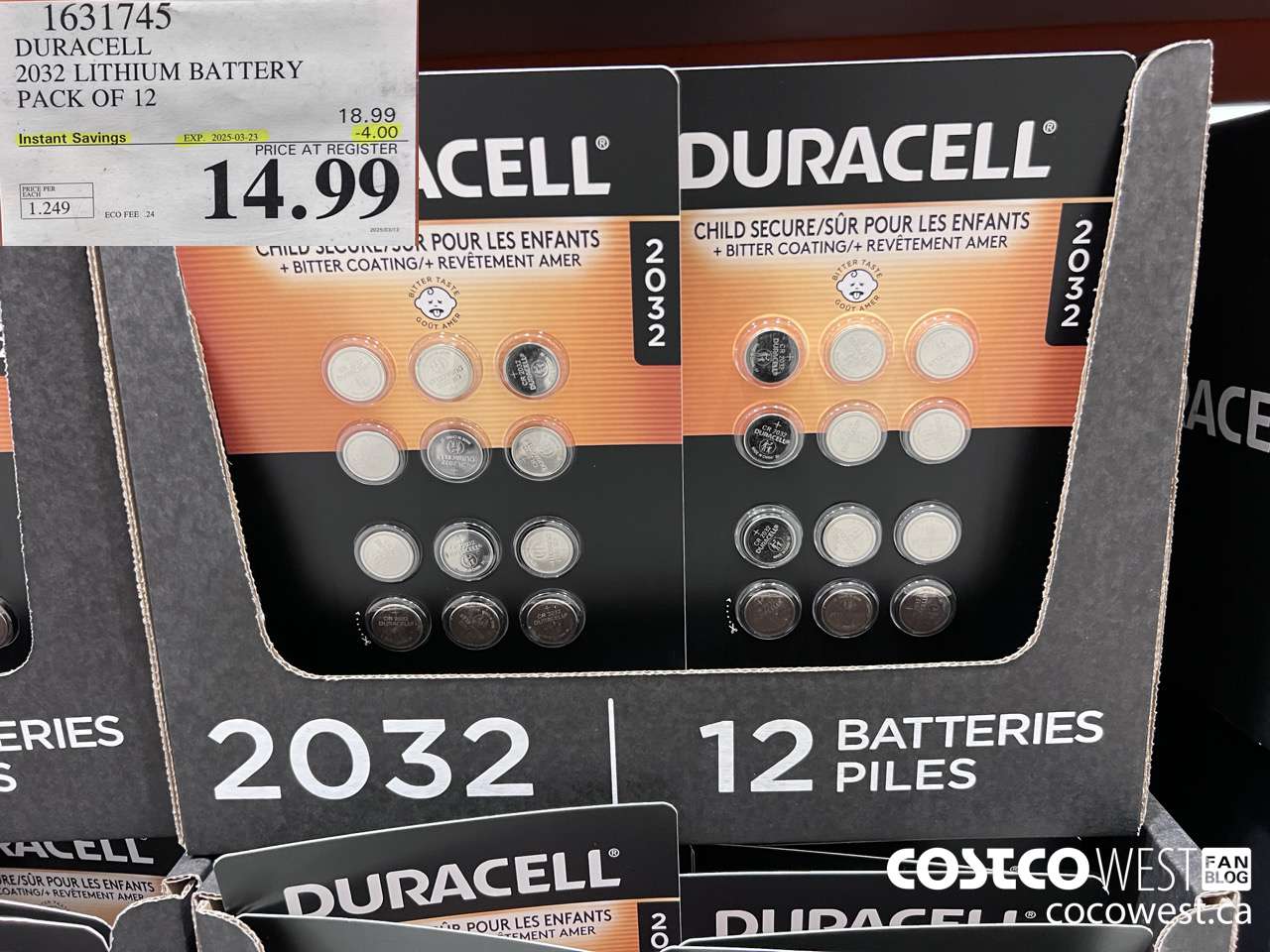 1631745 DURACELL 2032 LITHIUM BATTERY PACK OF 12 ($4.00 INSTANT SAVINGS EXPIRES ON 2025-03-23) $14.99