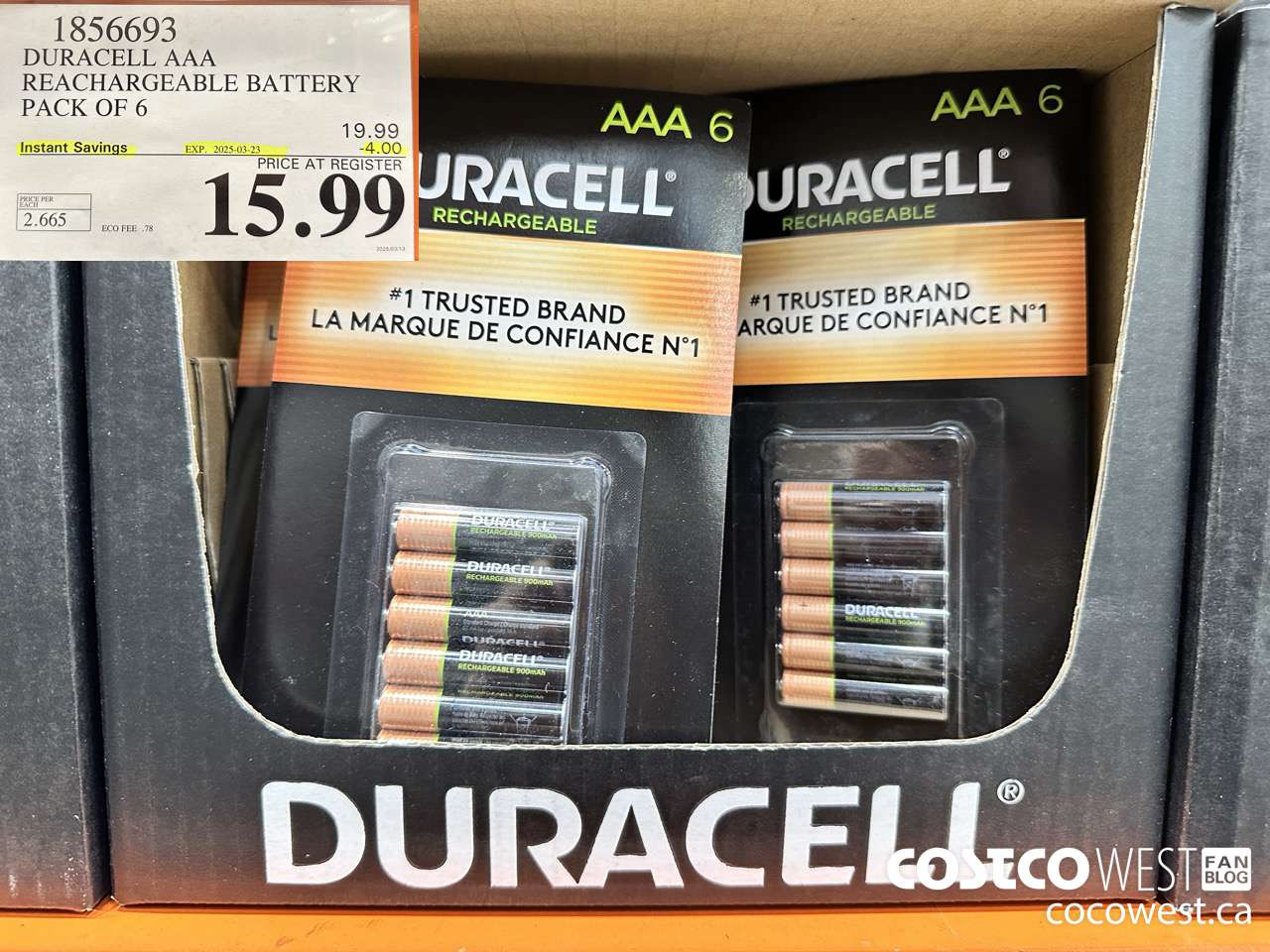 1856693 DURACELL AAA RECHARGEABLE BATTERY PACK OF 6 ($4.00 INSTANT SAVINGS EXPIRES ON 2025-03-23) $15.99