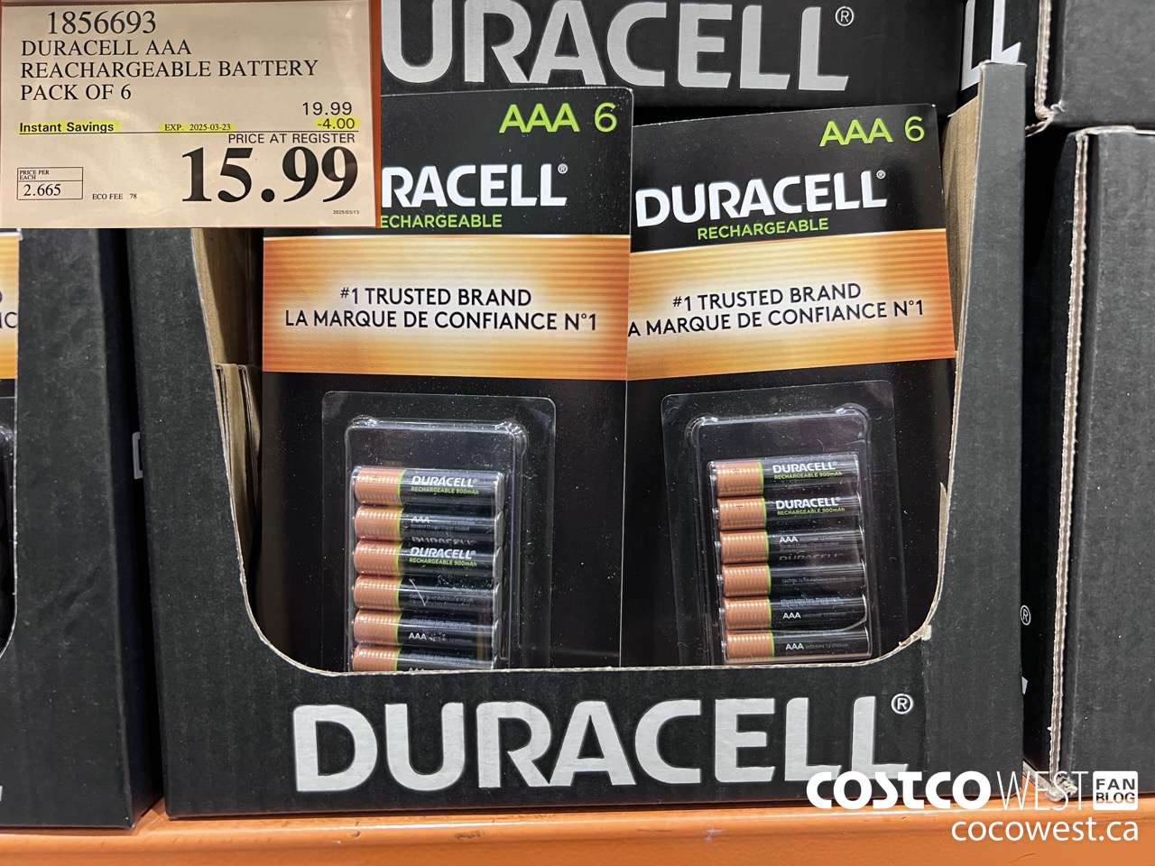 1856693 DURACELL AAA RECHARGEABLE BATTERY PACK OF 6 ($4.00 INSTANT SAVINGS EXPIRES ON 2025-03-23) $15.99