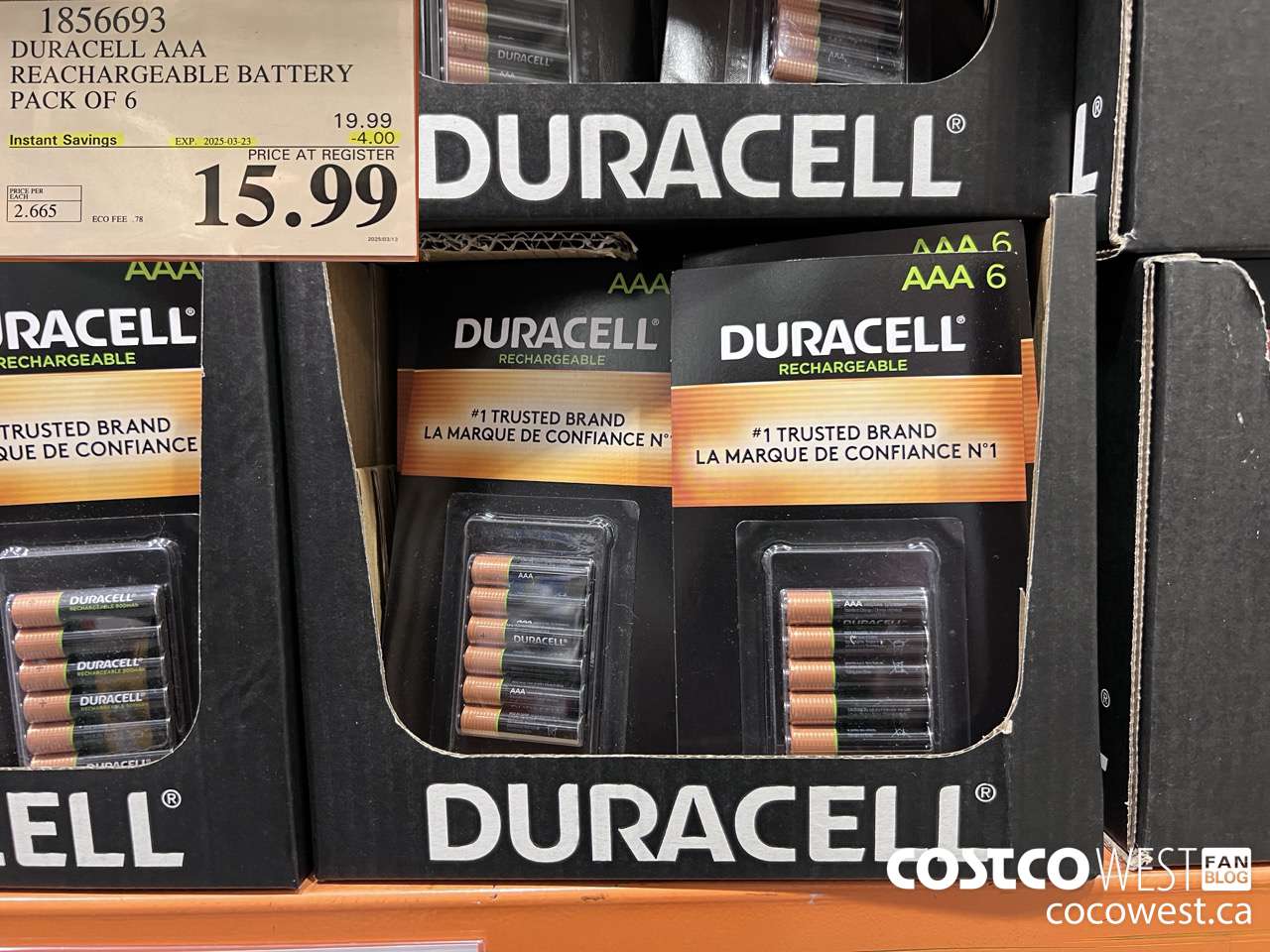 1856693 DURACELL AAA RECHARGEABLE BATTERY PACK OF 6 ($4.00 INSTANT SAVINGS EXPIRES ON 2025-03-23) $15.99