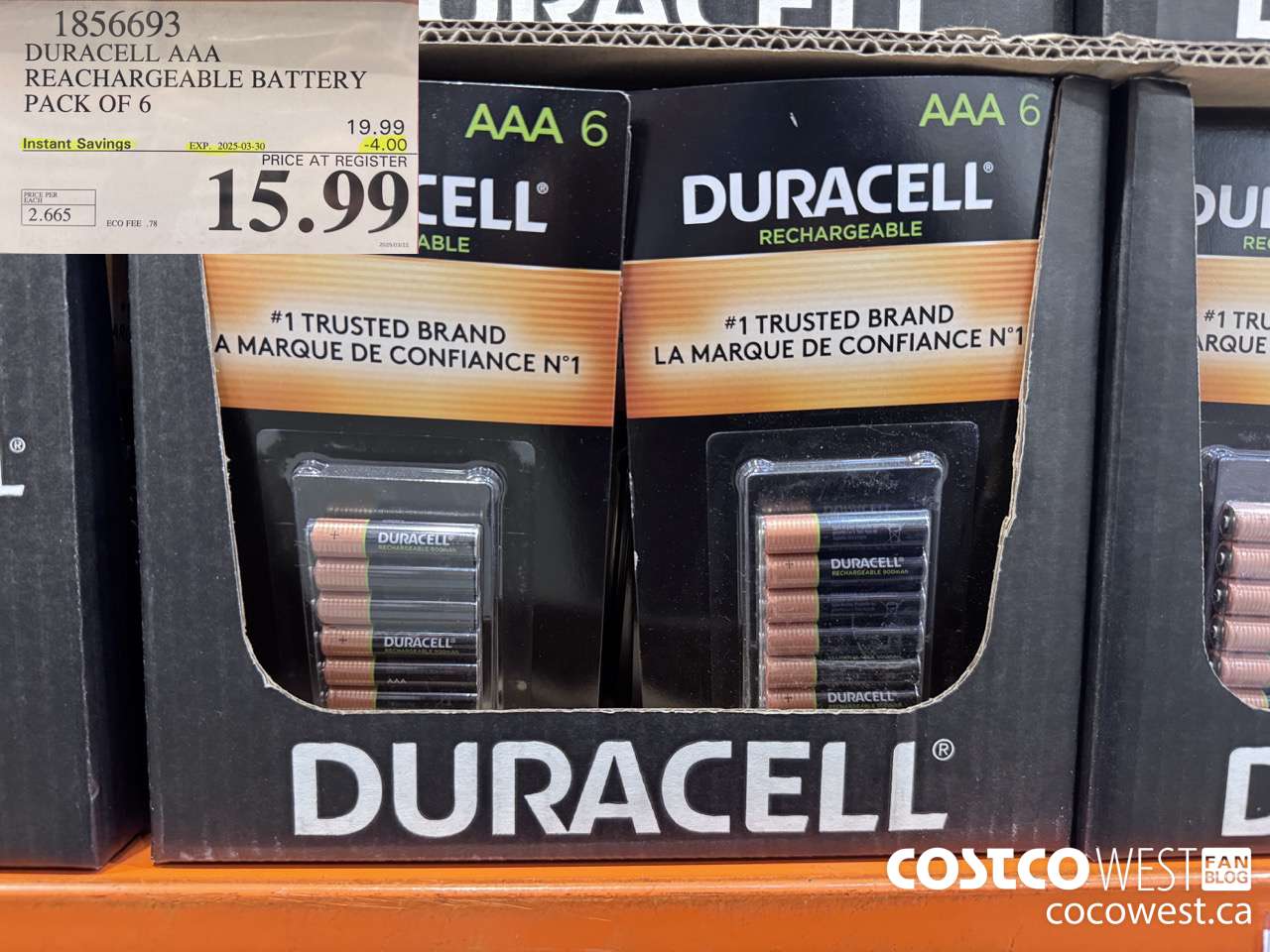 1856693 DURACELL AAA RECHARGEABLE BATTERY PACK OF 6 ($4.00 INSTANT SAVINGS EXPIRES ON 2025-03-30) $15.99