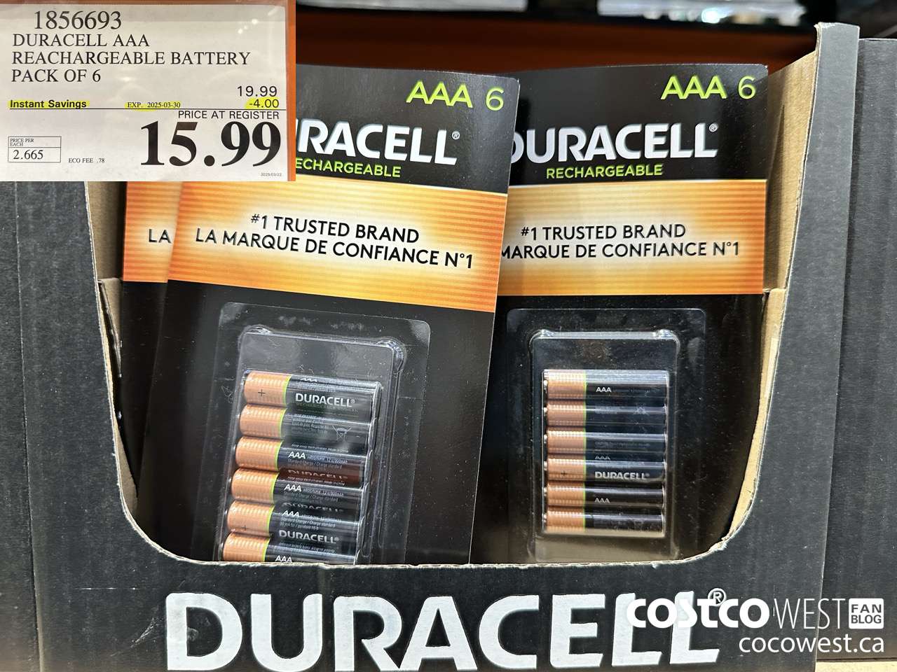 1856693 DURACELL AAA RECHARGEABLE BATTERY PACK OF 6 ($4.00 INSTANT SAVINGS EXPIRES ON 2025-03-30) $15.99