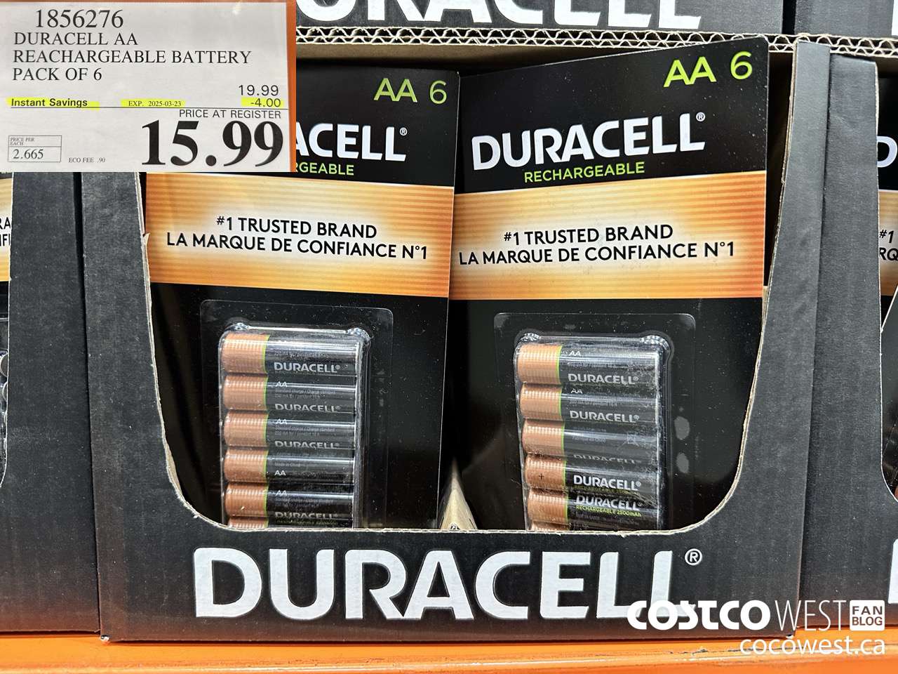 1856276 DURACELL AA RECHARGEABLE BATTERY PACK OF 6 ($4.00 INSTANT SAVINGS EXPIRES ON 2025-03-23) $15.99