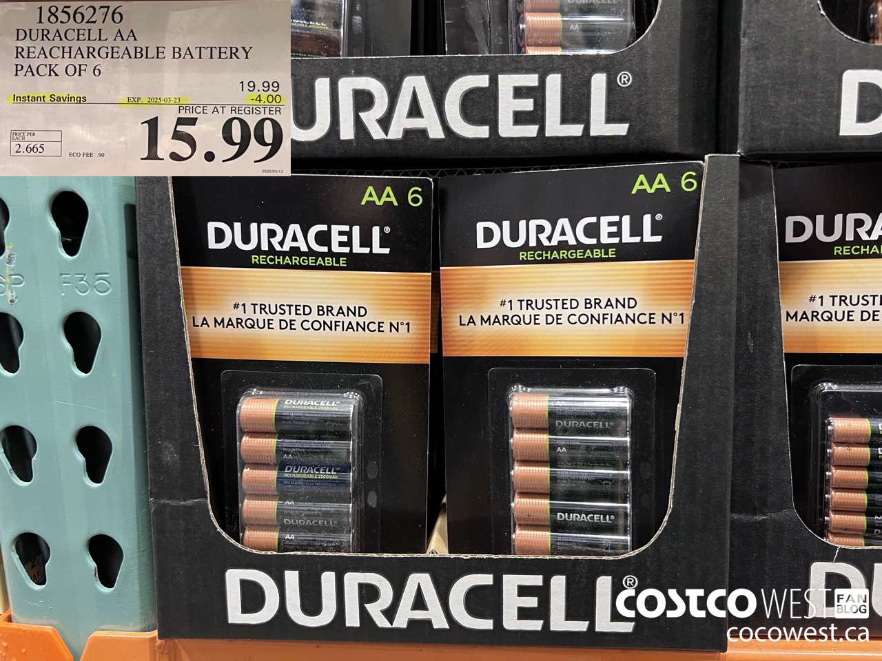 1856276 DURACELL AA RECHARGEABLE BATTERY PACK OF 6 ($4.00 INSTANT SAVINGS EXPIRES ON 2025-03-23) $15.99