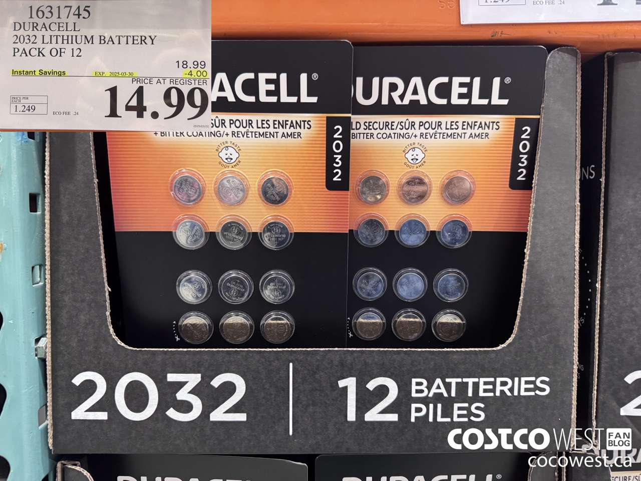 1631745 DURACELL LITHIUM 2032 BATTERY PACK OF 12 ($4.00 INSTANT SAVINGS EXPIRES ON 2024-03-30) $14.99