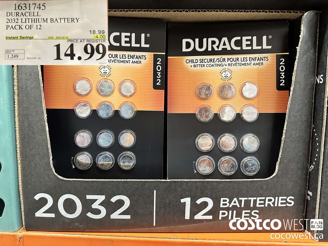 1631745 DURACELL LITHIUM 2032 BATTERY PACK OF 12 ($4.00 INSTANT SAVINGS EXPIRES ON 2024-03-30) $14.99