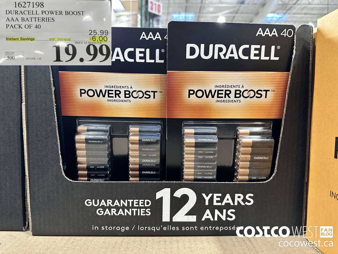1627198 DURACELL POWER BOOST AAA BATTERIES PACK OF 40 ($6.00 INSTANT SAVINGS EXPIRES ON 2025-03-02) $19.99