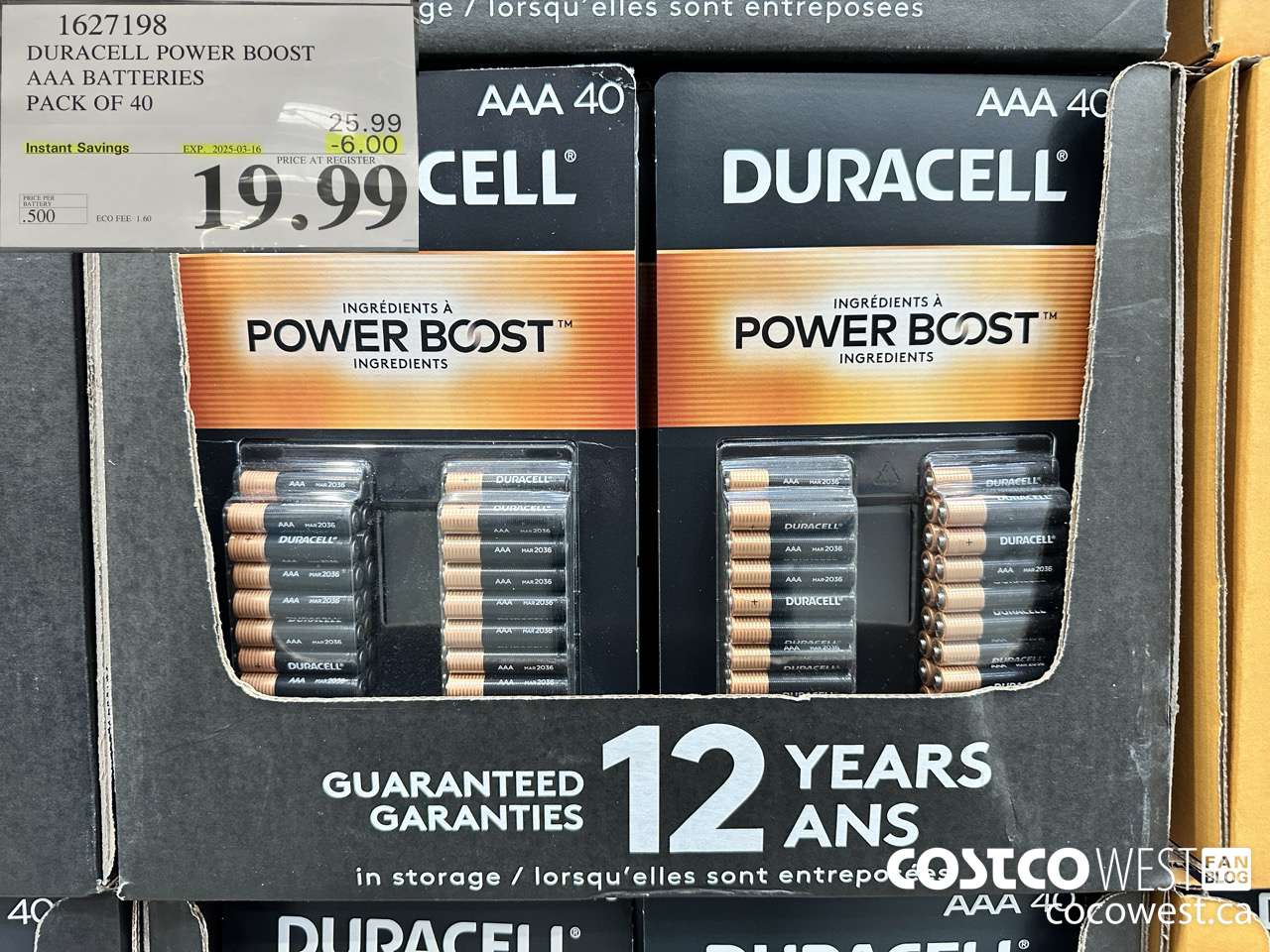 1627198 DURACELL POWER BOOST AAA BATTERIES PACK OF 40 ($6.00 INSTANT SAVINGS EXPIRES ON 2025-03-16) $19.99