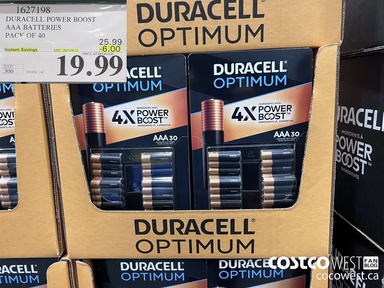 1627198 DURACELL POWER BOOST AAA BATTERIES PACK OF 40 ($6.00 INSTANT SAVINGS EXPIRES ON 2025-04-13) $19.99