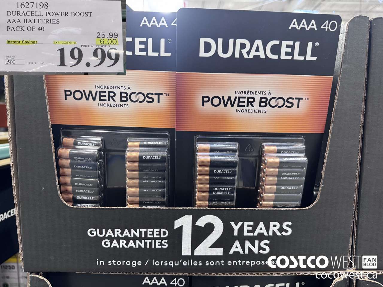 1627198 DURACELL POWER BOOST AAA BATTERIES PACK OF 40 ($6.00 INSTANT SAVINGS EXPIRES ON 2025-04-13) $19.99