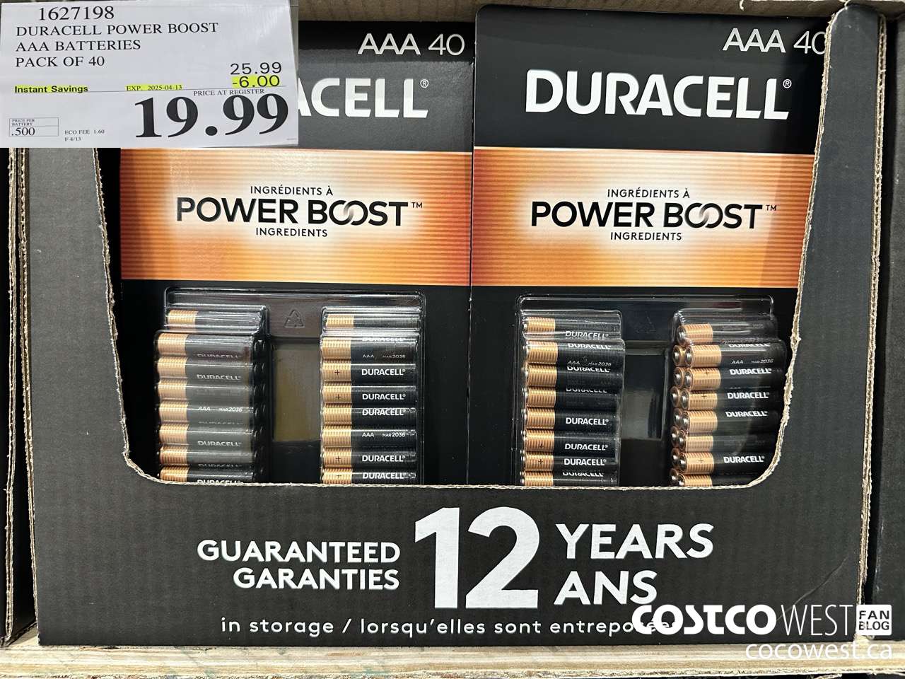 1627198 DURACELL POWER BOOST AAA BATTERIES PACK OF 40 ($6.00 INSTANT SAVINGS EXPIRES ON 2025-04-13) $19.99