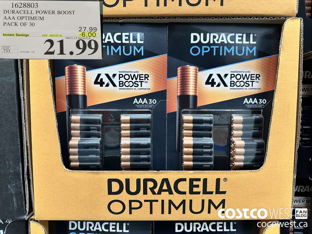 1628803 DURACELL POWER BOOST AAA OPTIMUM PACK OF 30 ($6.00 INSTANT SAVINGS EXPIRES ON 2025-03-16) $21.99