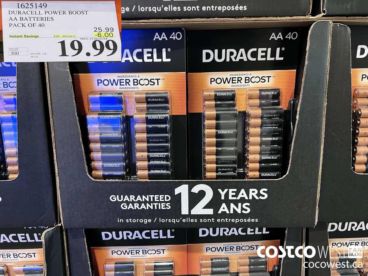 1625149 DURACELL POWER BOOST AA BATTERIES PACK OF 40 ($6.00 INSTANT SAVINGS EXPIRES ON 2025-04-13) $19.99