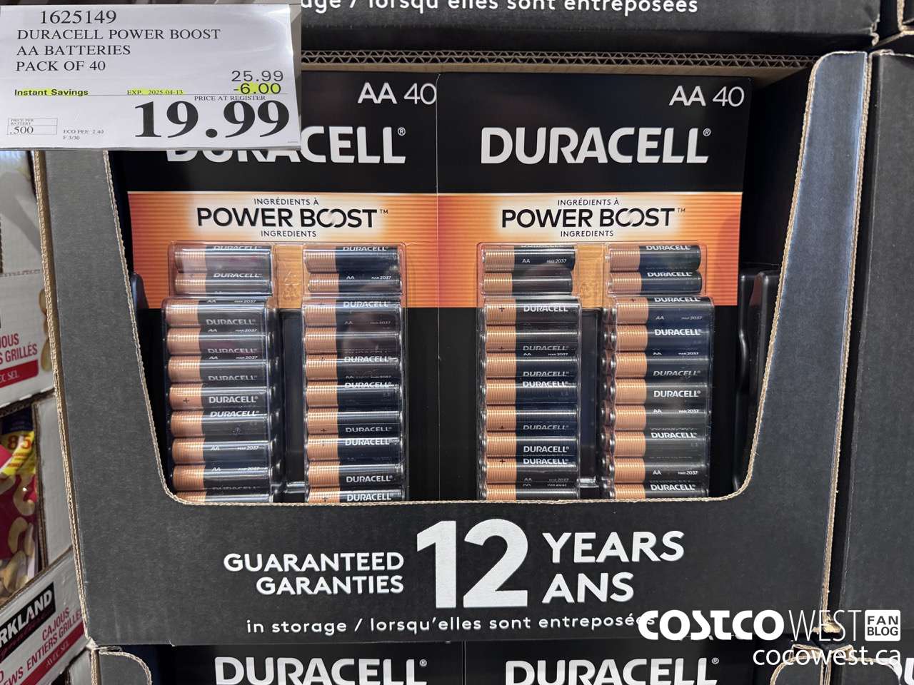 1625149 DURACELL POWER BOOST AA BATTERIES PACK OF 40 ($6.00 INSTANT SAVINGS EXPIRES ON 2025-04-13) $19.99
