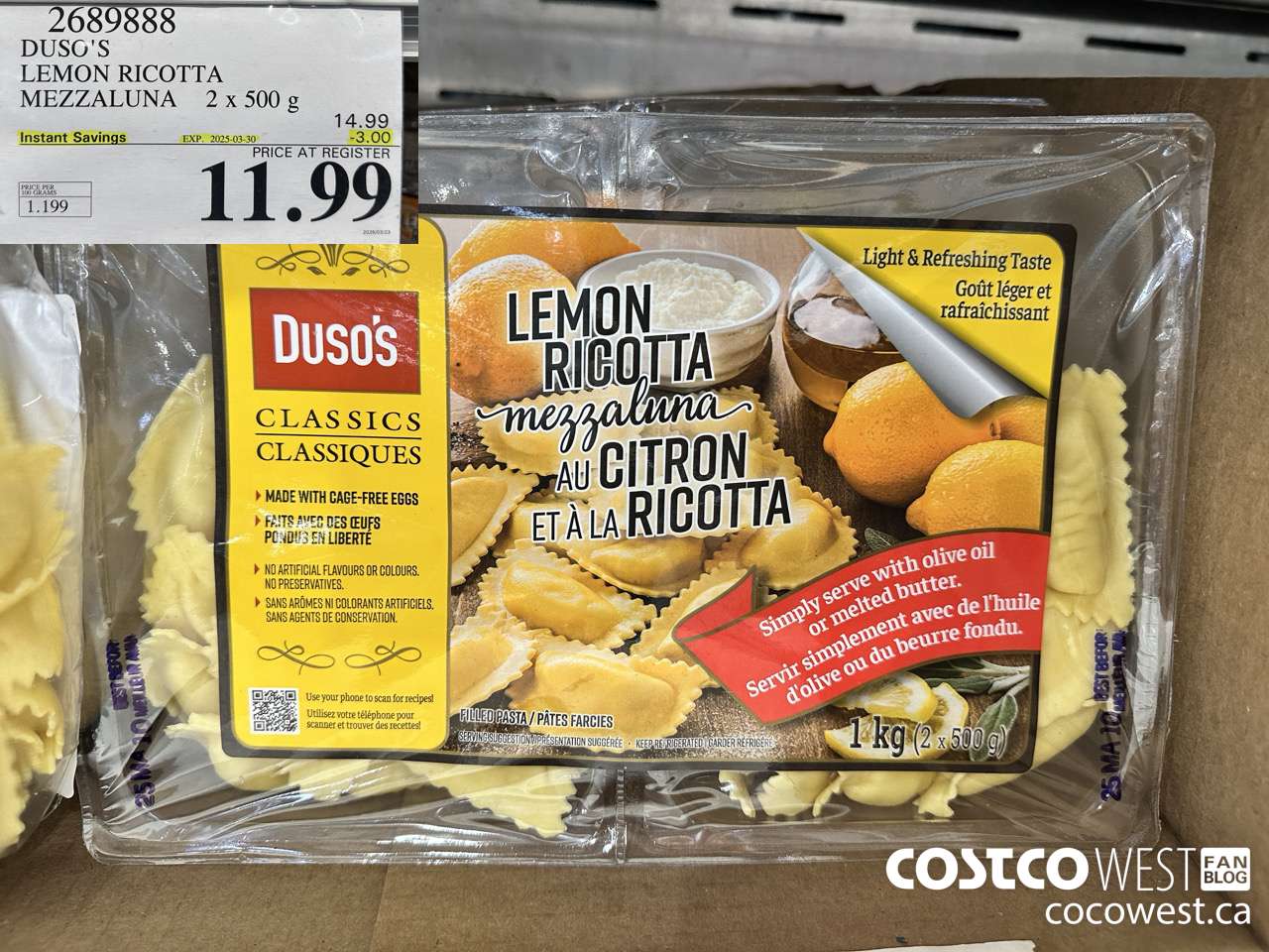 2689888 DUSO'S LEMON RICOTTA MEZZALUNA 2x 500g ($3.00 INSTANT SAVINGS EXPIRES ON 2025-03-30) $11.99