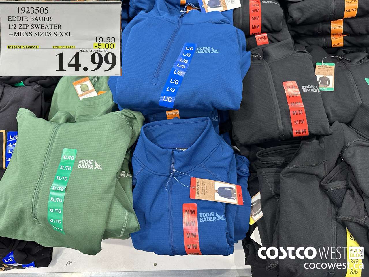 1923505 EDDIE BAUER 1/2 ZIP SWEATER MENS SIZES S-XXL ($5.00 INSTANT SAVINGS EXPIRES ON 2025-03-30) $14.99