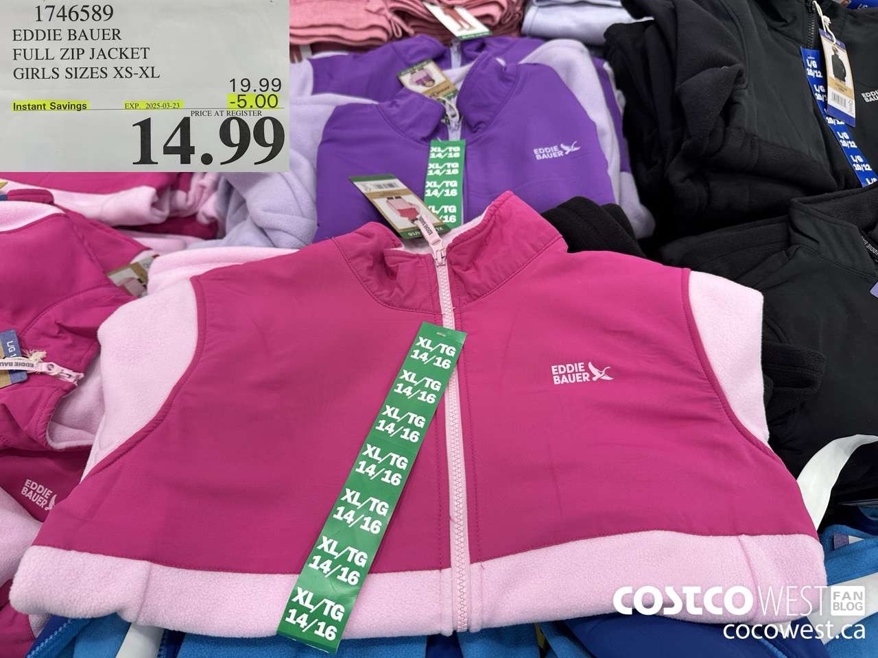 1746589 EDDIE BAUER FULL ZIP JACKET GIRLS SIZES XS-XL  ($5.00 INSTANT SAVINGS EXPIRES ON 2025-03-23) $14.99
