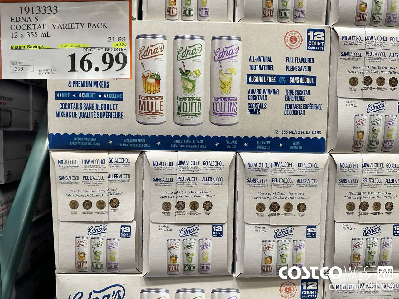 1913333 EDNA'S COCKTAIL VARIETY PACK 12 x 355 mL ($5.00 INSTANT SAVINGS EXPIRES ON 2025-03-16) $16.99
