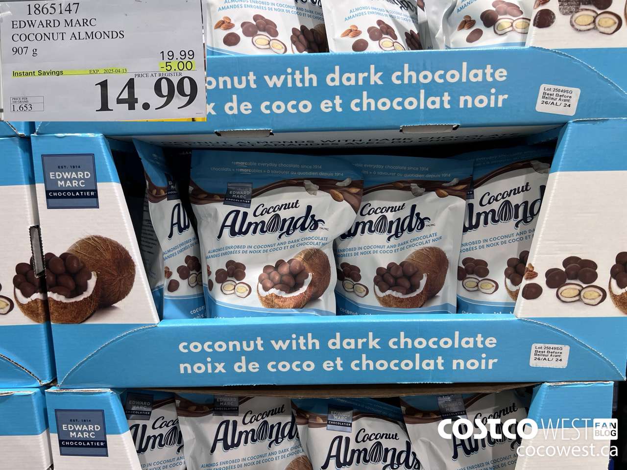 1865147 EDWARD MARC COCONUT ALMONDS 907G ($5.00 INSTANT SAVINGS EXPIRES ON 2025-04-13) $14.99
