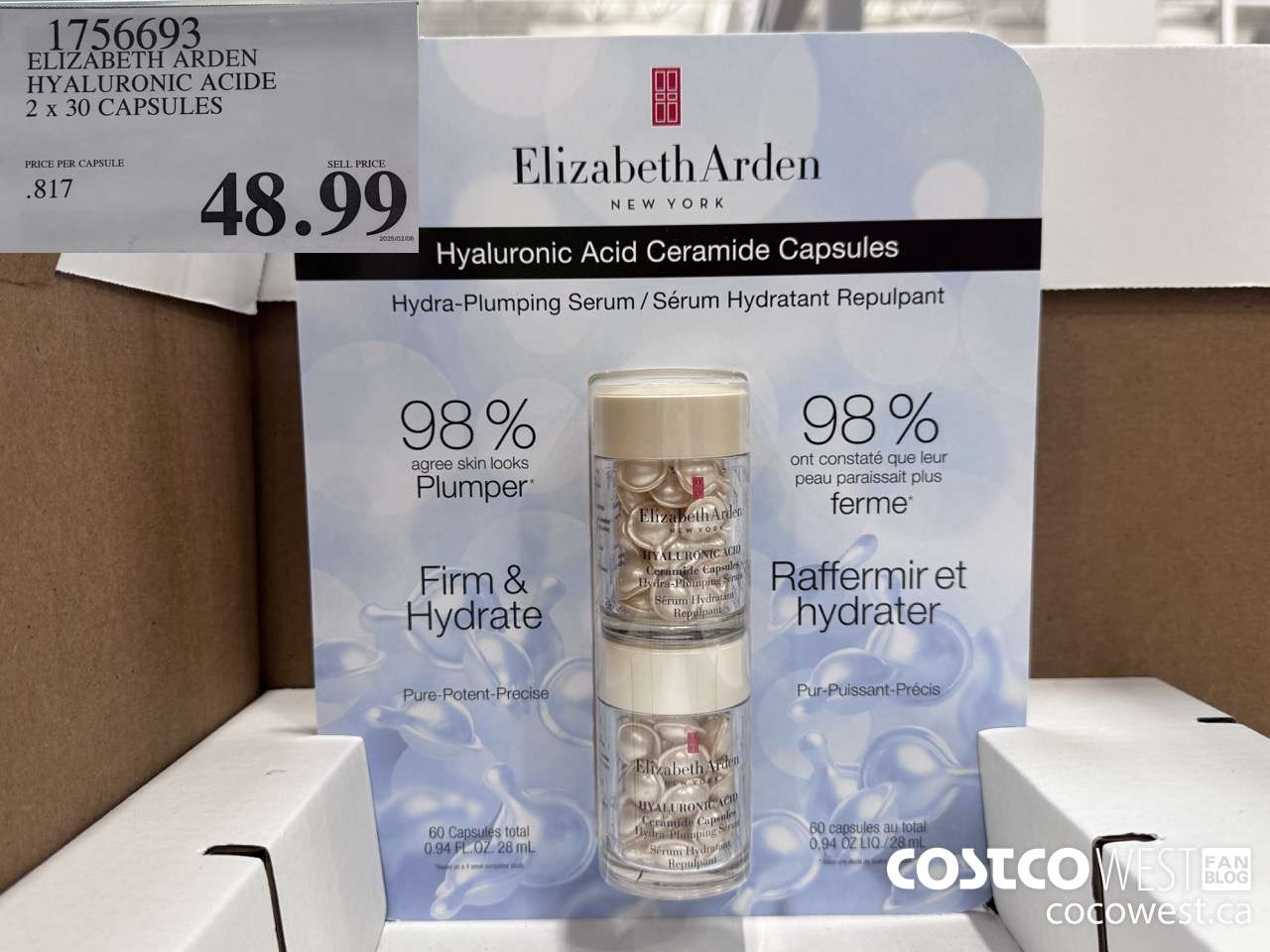1756693 ELIZABETH ARDEN HYALURONIC ACIDE 2 X 30 CAPSULES $48.99