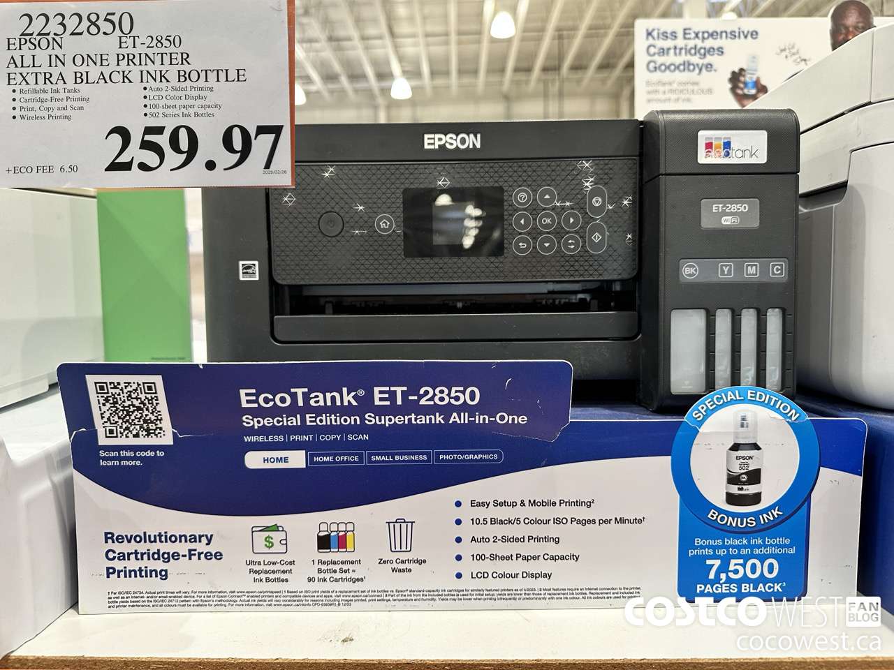 2232850 EPSON ET-2850 ALL IN ONE PRINTER EXTRA BLACK INK BOTTLE $259.97