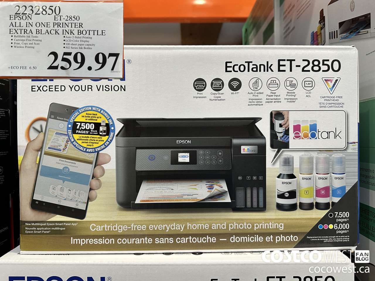 2232850 EPSON ET-2850 ALL IN ONE PRINTER EXTRA BLACK INK BOTTLE $259.97