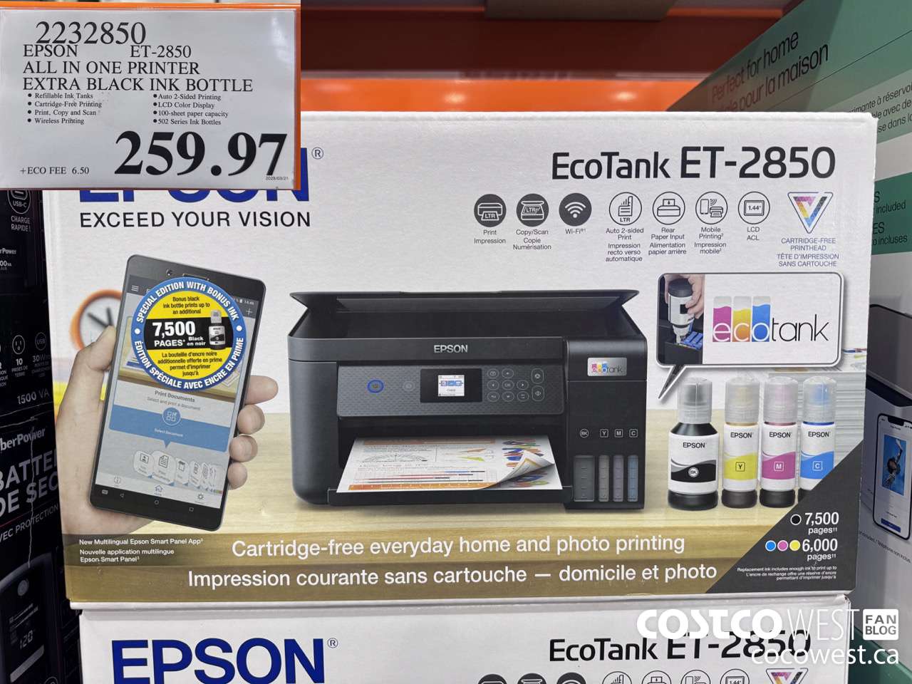 2232850 EPSON ET-2850 ALL IN ONE PRINTER EXTRA BLACK INK BOTTLE $259.97