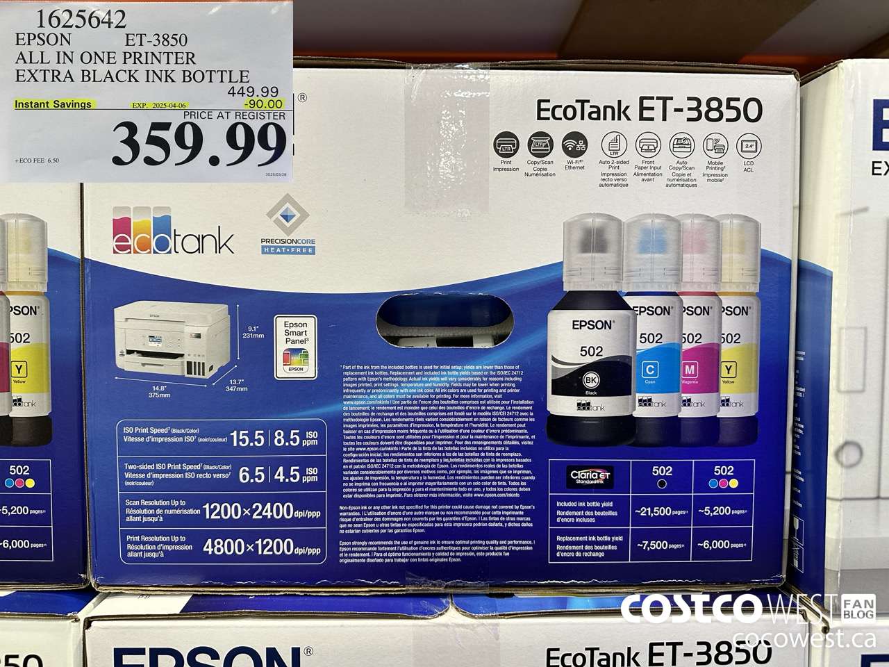 1625642 EPSON ET-3850 ALL IN ONE PRINTER ($90.00 INSTANT SAVINGS EXPIRES ON 2025-04-06) $359.99