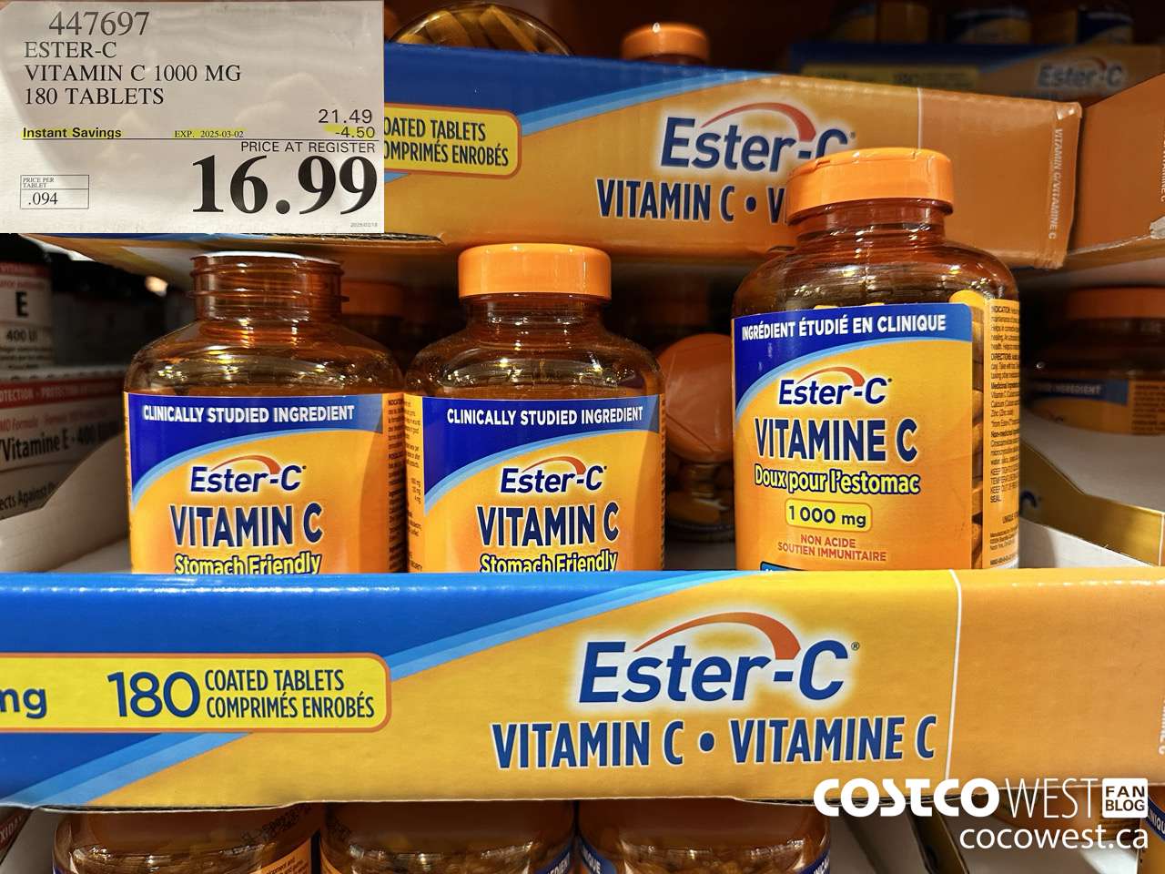 447697 ESTER-C VITAMIN C 1000 MG 180 TABLETS ($4.50 INSTANT SAVINGS EXPIRES ON 2025-03-02) $16.99