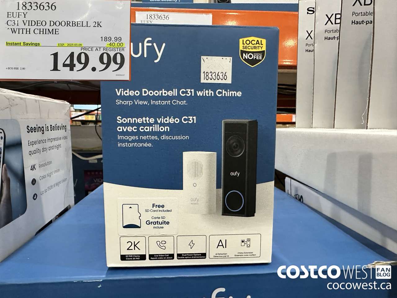 1833636 EUFY C31 VIDEO DOORBELL 2K WITH CHIME ($40.00 INSTANT SAVINGS EXPIRES ON 2025-03-09) $149.99