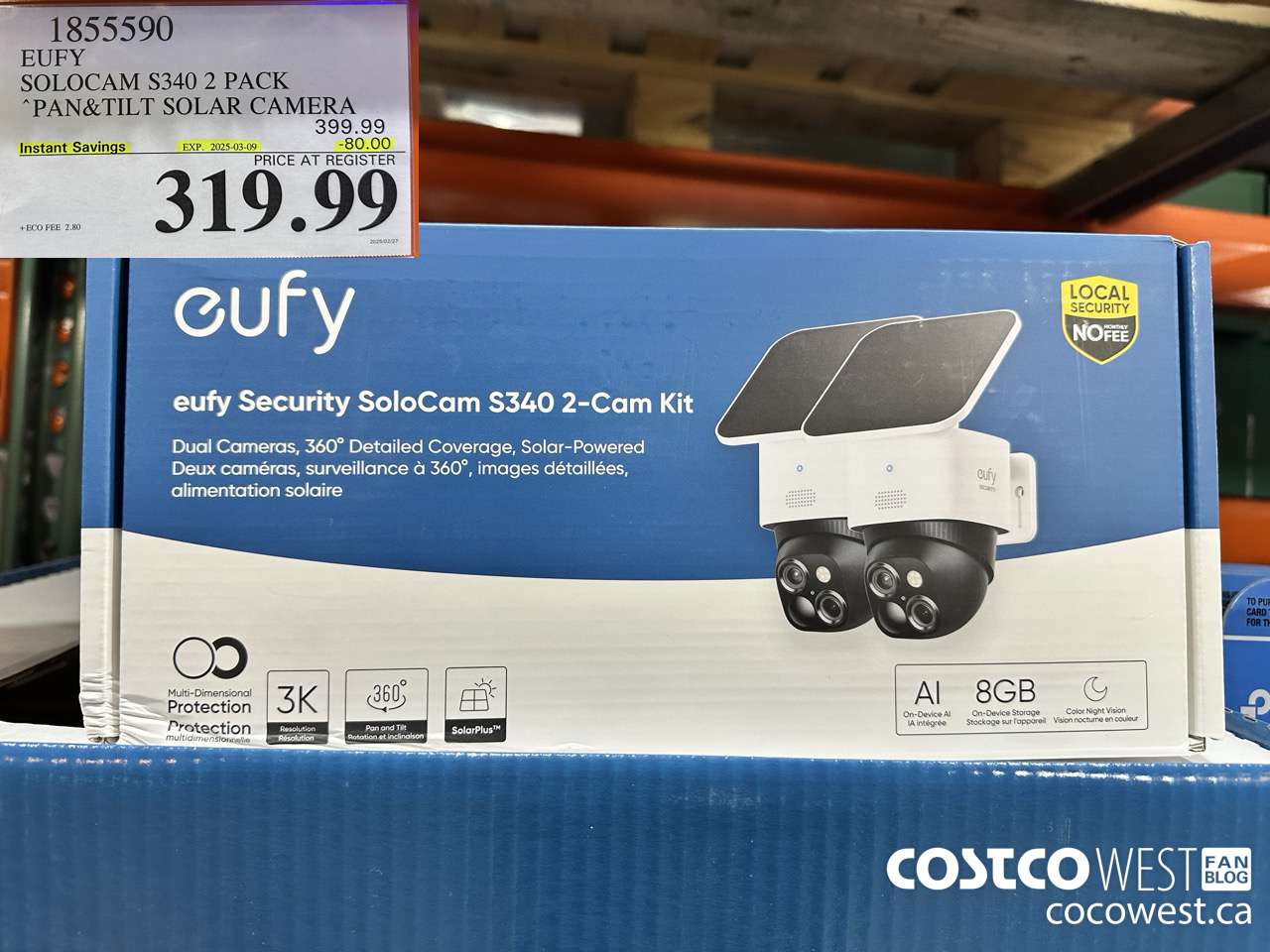 1855590 EUFY SOLOCAM S340 2 PACK PAN&TILT SOLAR CAMERA ($80.00 INSTANT SAVINGS EXPIRES ON 2025-03-09) $319.99