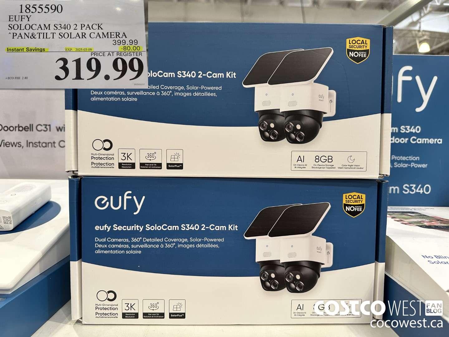 1855590 EUFY SOLOCAM S340 2 PACK PAN&TILT SOLAR CAMERA ($80.00 INSTANT SAVINGS EXPIRES ON 2025-03-09) $319.99