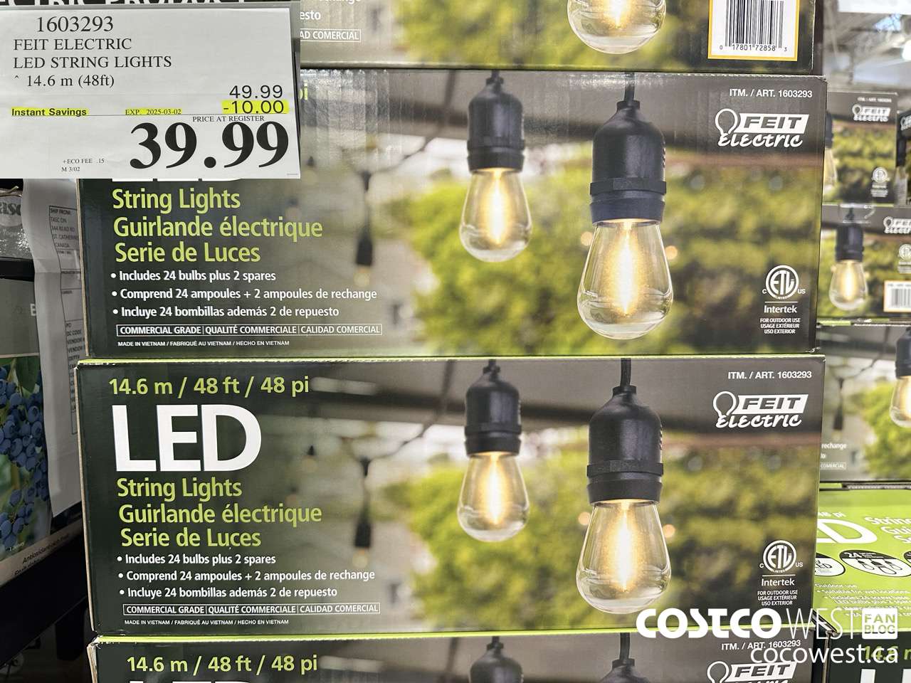 1603293 FEIT ELECTRIC LED STRING LIGHTS 14.6 M (48FT) ($10.00 INSTANT SAVINGS EXPIRES ON 2025-03-02) $39.99