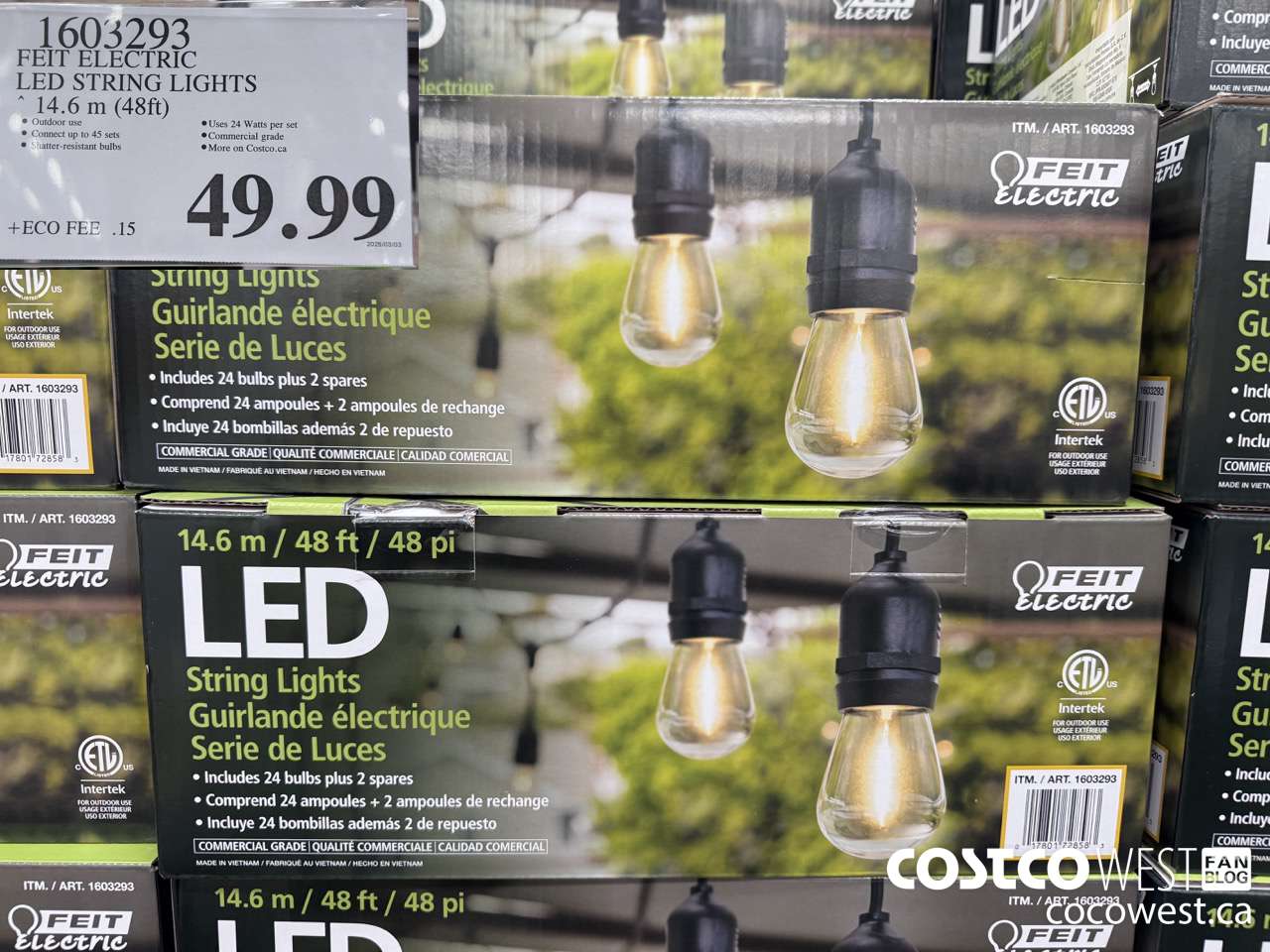 1603293 FEIT ELECTRIC LED STRING LIGHTS 14.6 M (48FT) $49.99