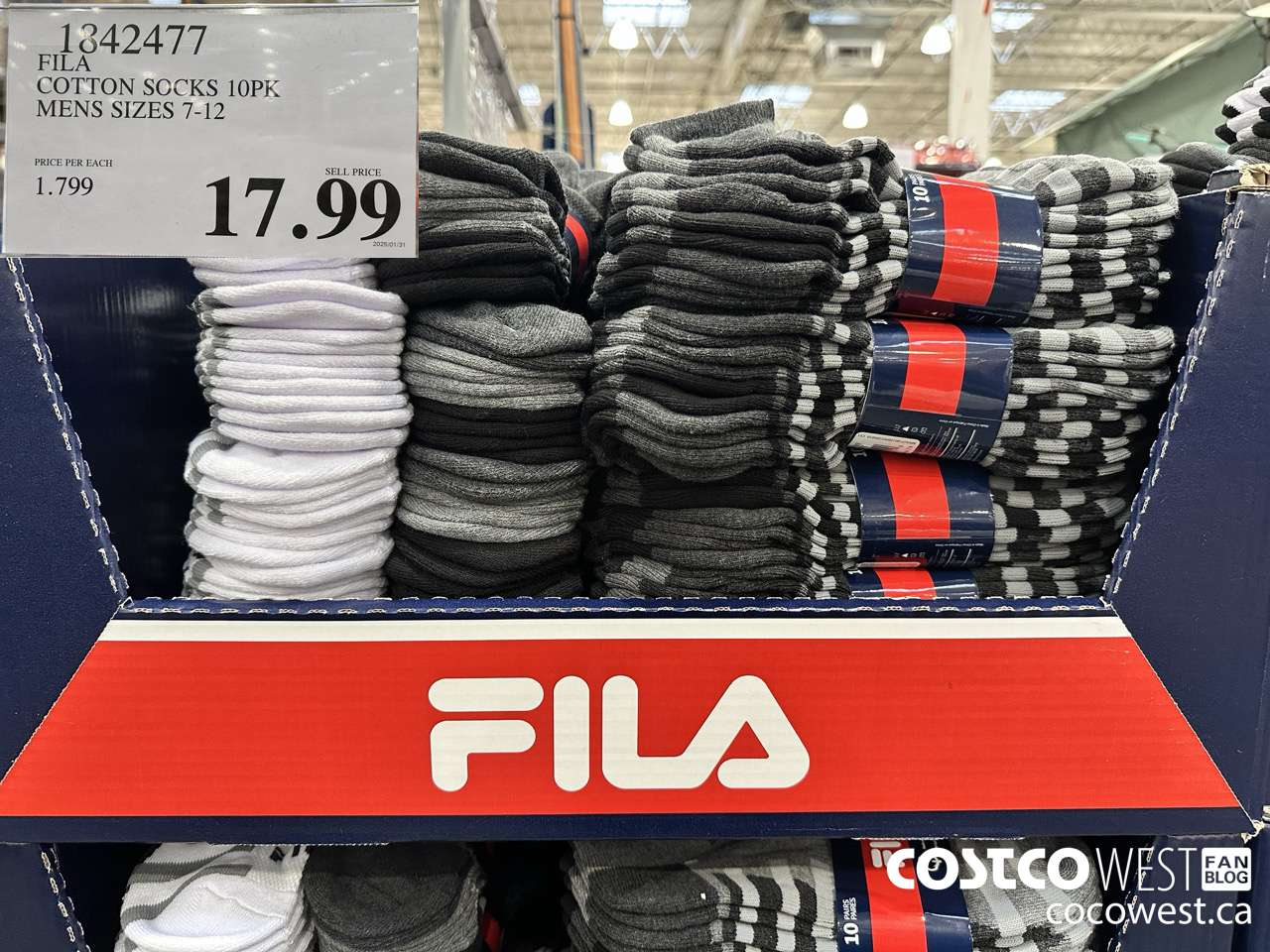 1842477 FILA COTTON SOCKS 10PK MENS SIZES 7-12 $17.99
