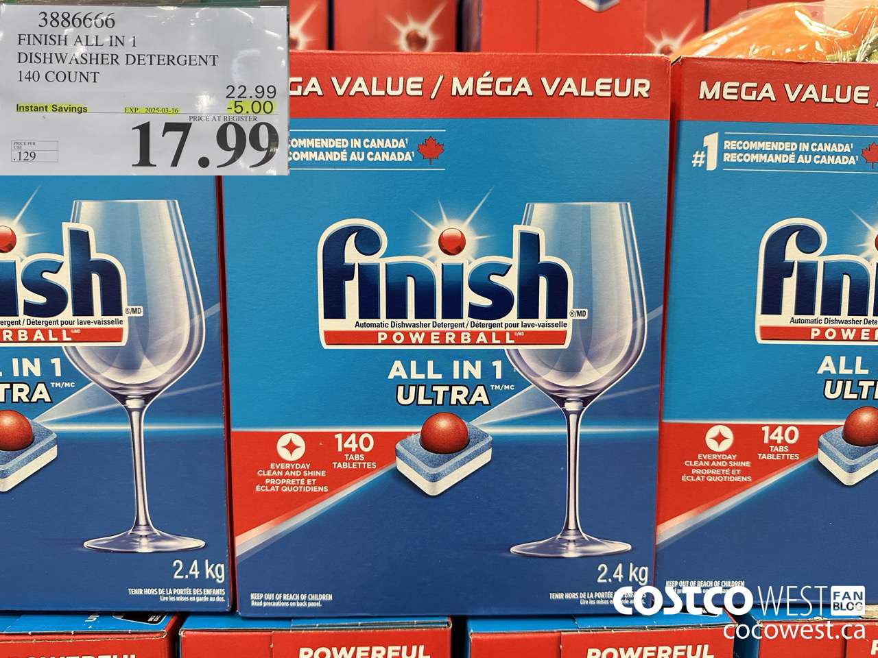3886666 FINISH ALL IN 1 DISHWASHER DETERGENT 140 COUNT ($5.00 INSTANT SAVINGS EXPIRES ON 2025-03-16) $17.99
