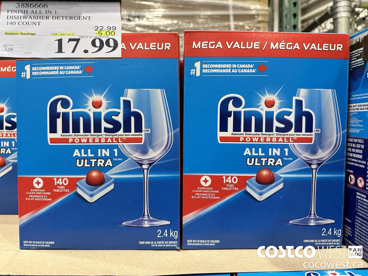 3886666 FINISH ALL IN 1 DISHWASHER DETERGENT 140 COUNT ($5.00 INSTANT SAVINGS EXPIRES ON 2025-04-13) $17.99