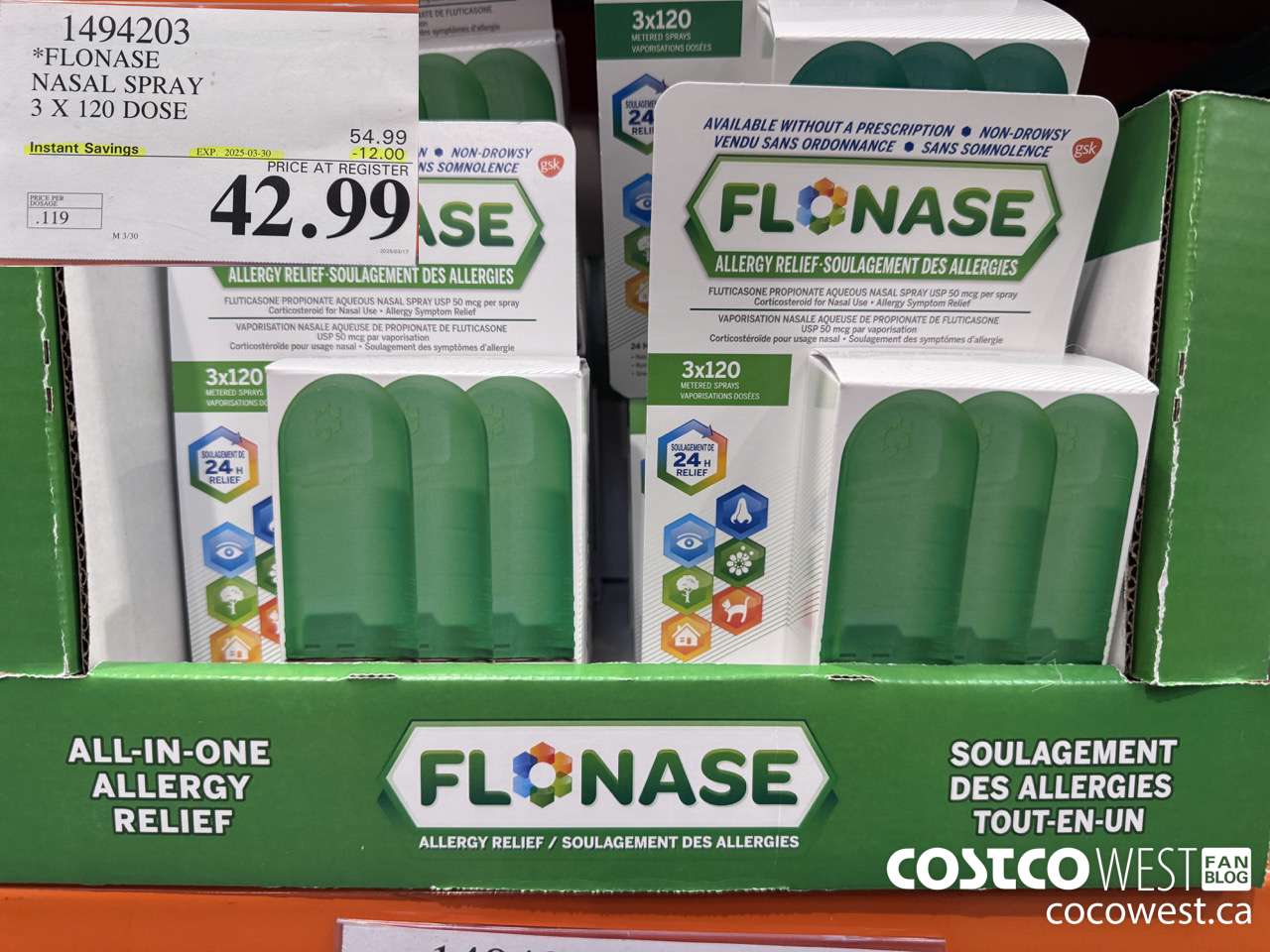1494203 FLONASE NASAL SPRAY 3 X 120 DOSE ($12.00 INSTANT SAVINGS EXPIRES ON 2025-03-30) $42.99
