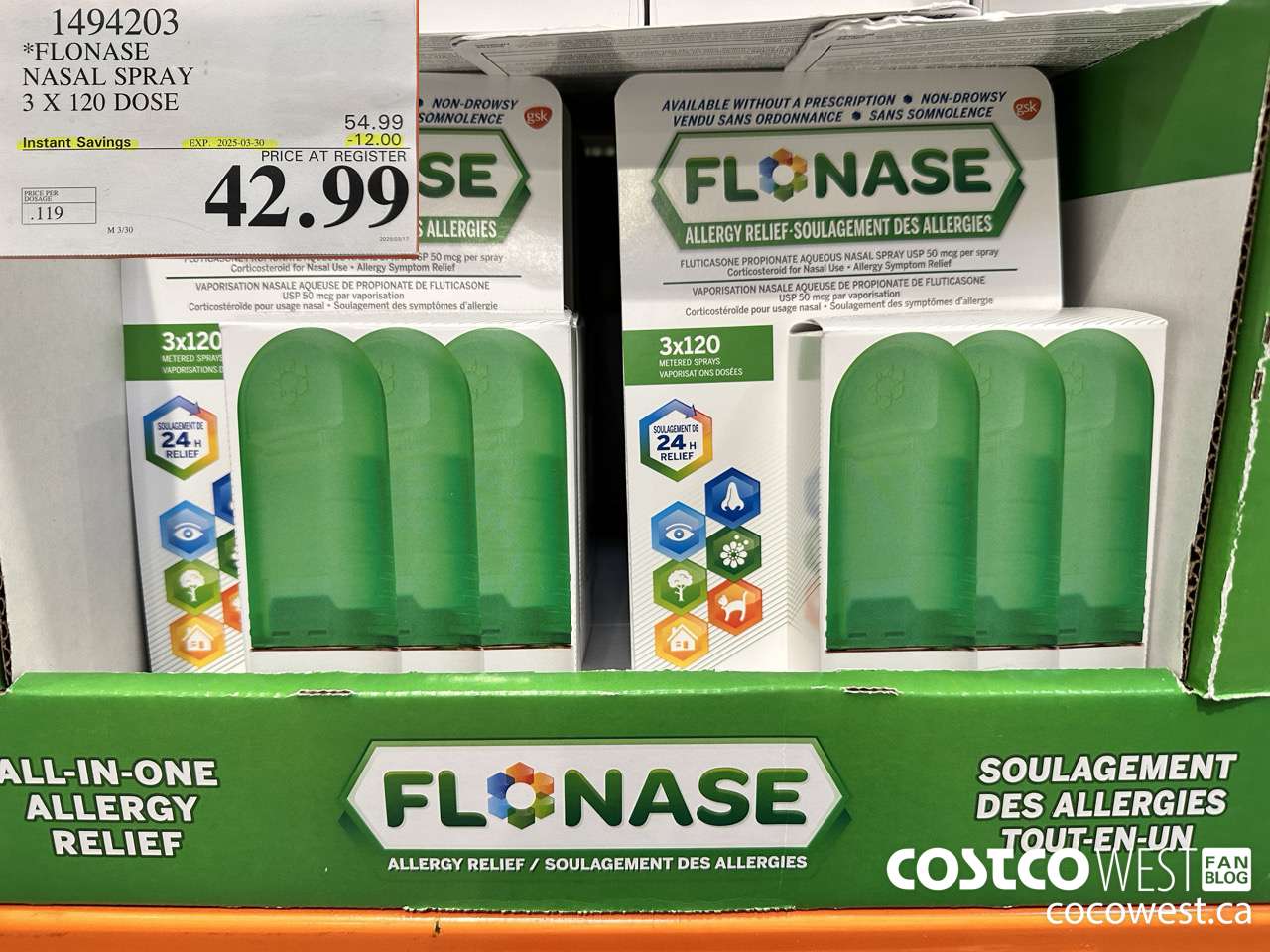 1494203 FLONASE NASAL SPRAY 3 X 120 DOSE ($12.00 INSTANT SAVINGS EXPIRES ON 2025-03-30) $42.99