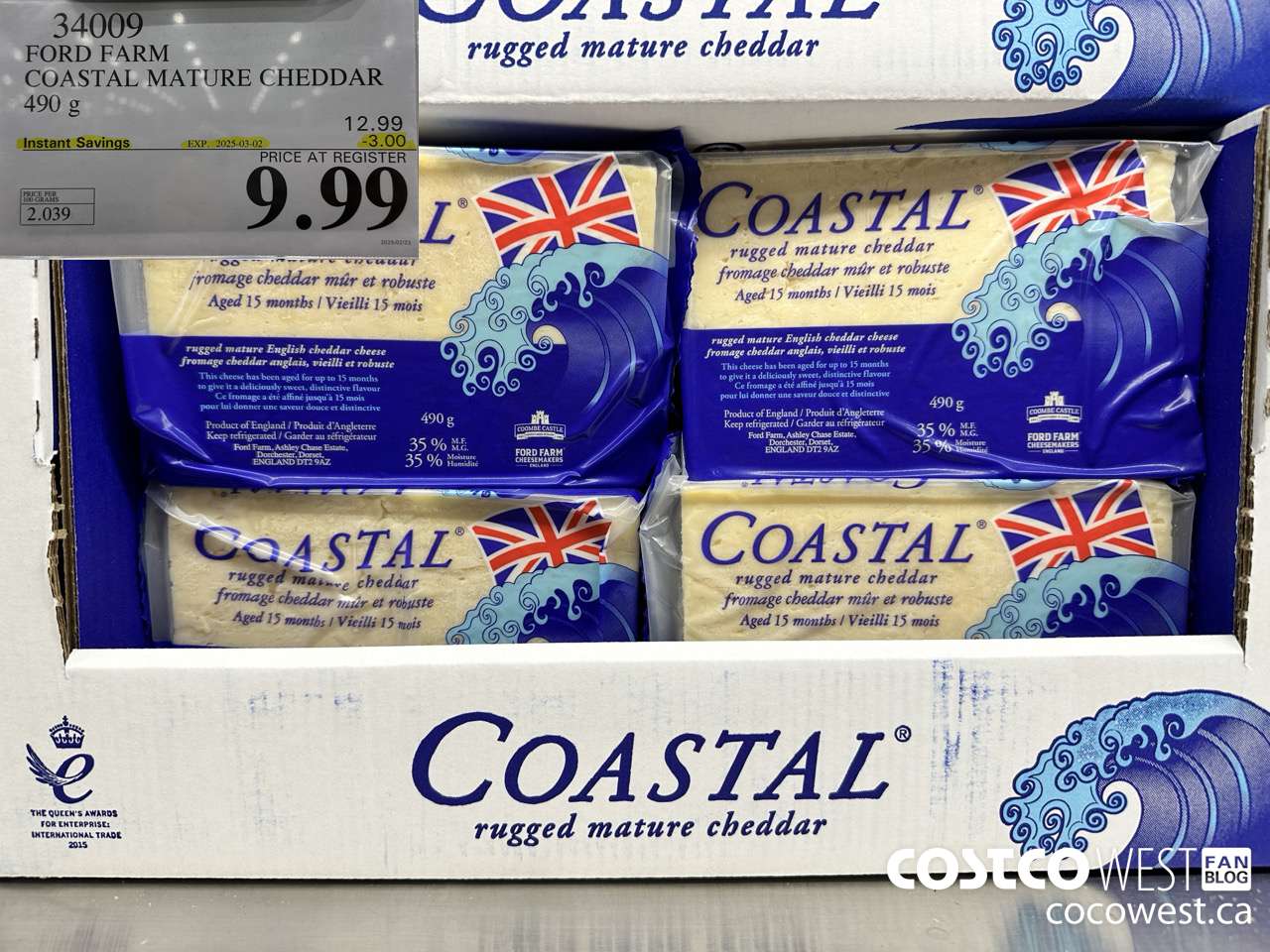 34009 FORD FARM COASTAL MATURE CHEDDAR 490G ($3.00 INSTANT SAVINGS EXPIRES ON 2025-03-02) $9.99