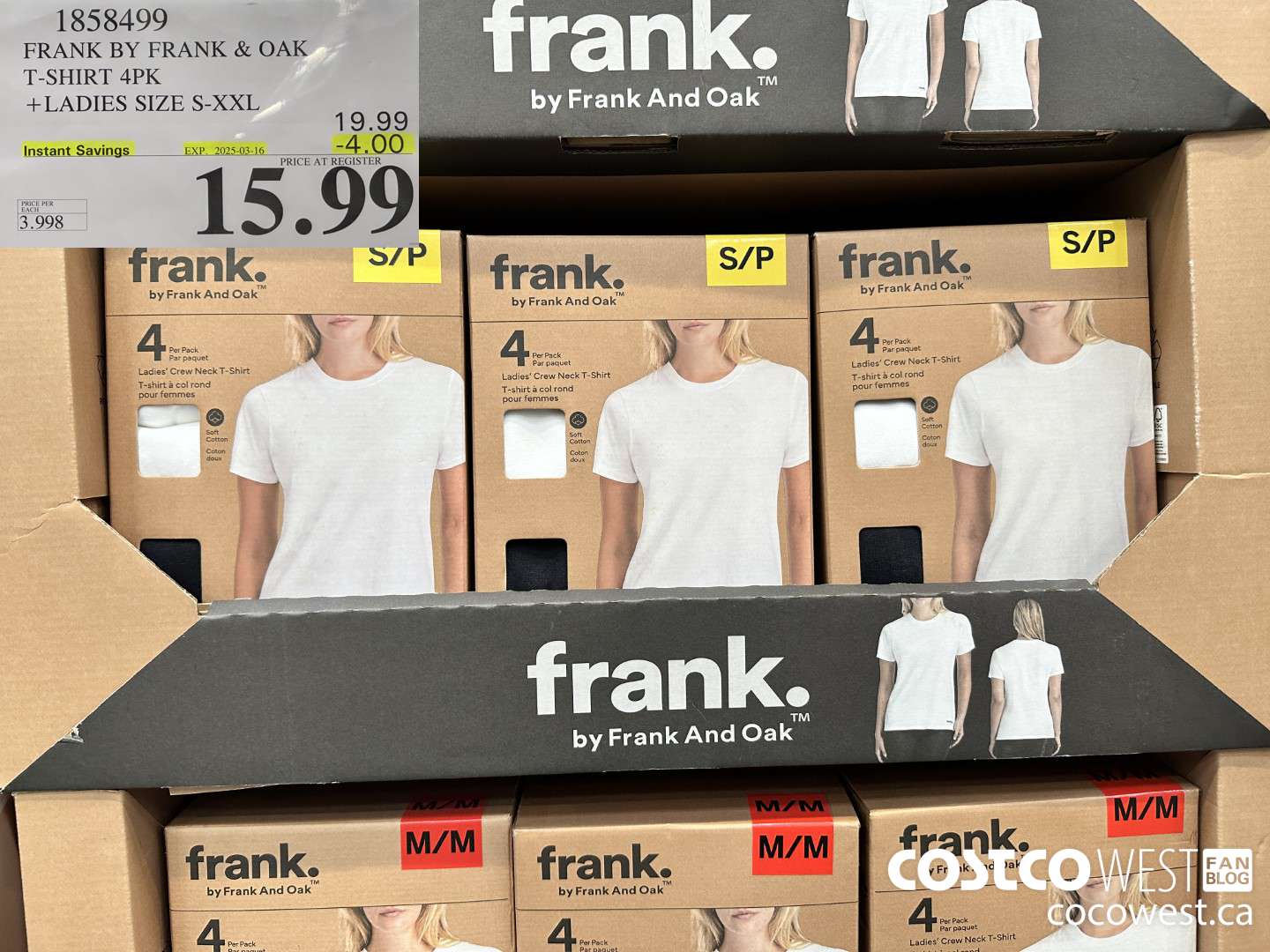 1858499 FRANK BY FRANK & OAK T-SHIRT 4PK LADIES SIZES S-XXL ($4.00 INSTANT SAVINGS EXPIRES ON 2025-03-16) $15.99