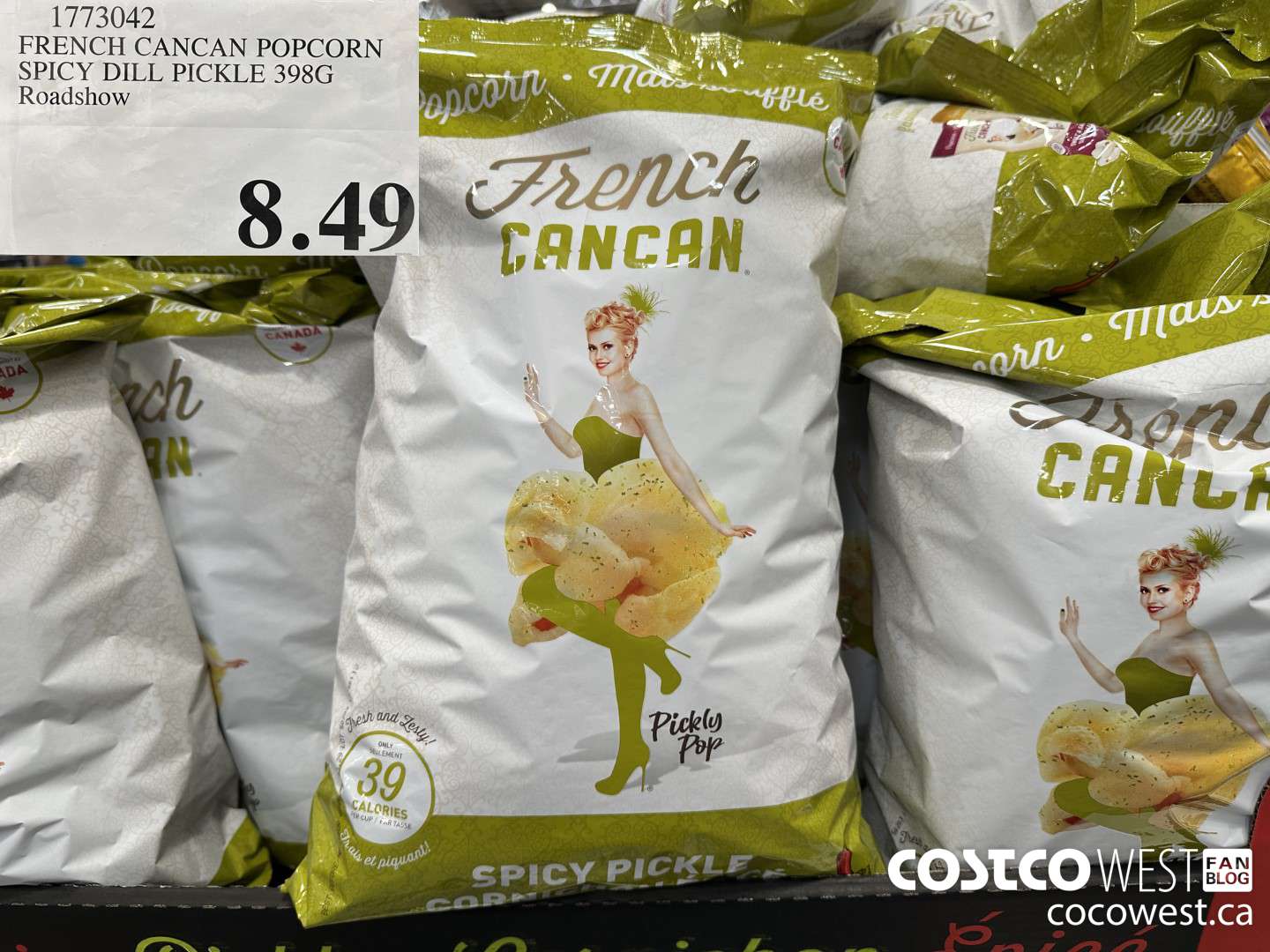 1773042 FRENCH CANCAN POPCORN SPICY DILL PICKLE 398G  $8.49