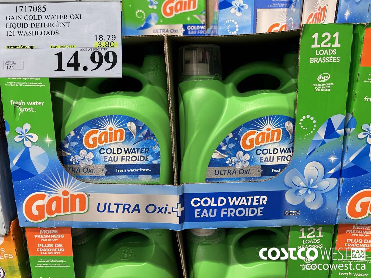 1717085 GAIN COLD WATER OXI LIQUID DETERGENT 121 WASHLOADS ($3.80 INSTANT SAVINGS EXPIRES ON 2025-04-13) $14.99