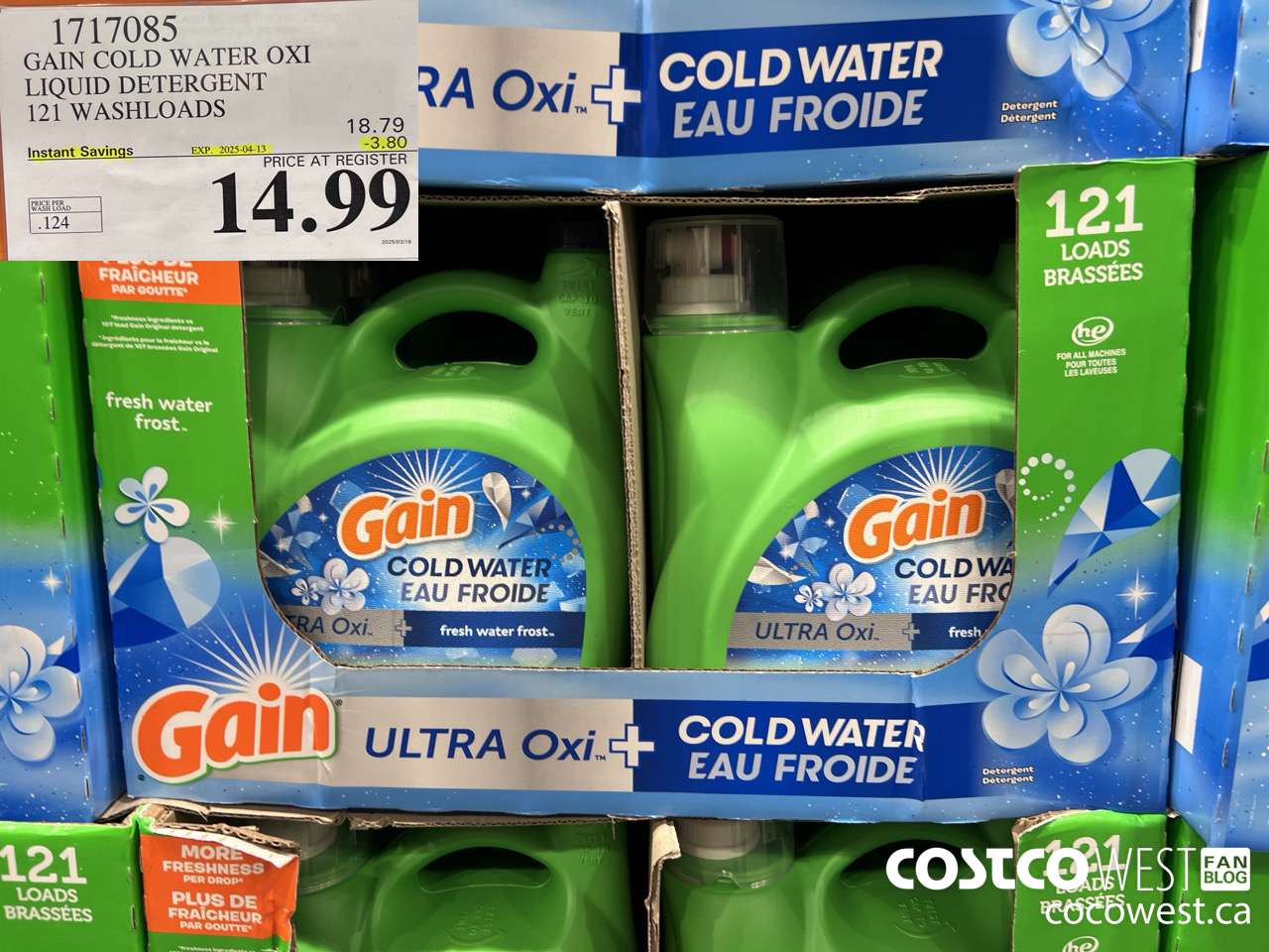 1717085 GAIN COLD WATER OXI LIQUID DETERGENT 121 WASHLOADS ($3.80 INSTANT SAVINGS EXPIRES ON 2025-04-13) $14.99
