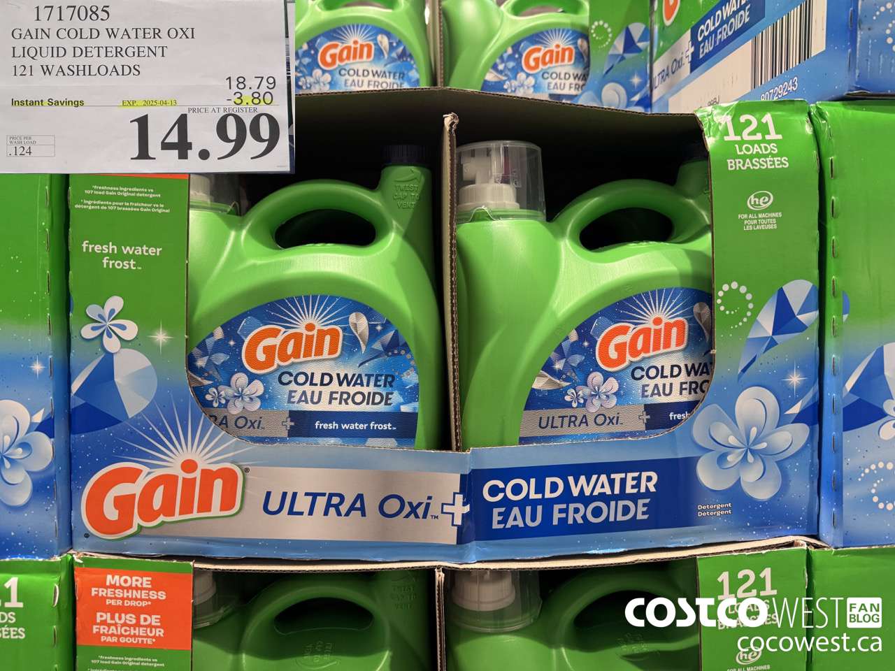 1717085 GAIN COLD WATER OXI LIQUID DETERGENT 121 WASHLOADS ($3.80 INSTANT SAVINGS EXPIRES ON 2025-04-13) $14.99
