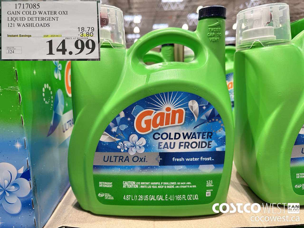 1717085 GAIN COLD WATER OXI LIQUID DETERGENT 121 WASHLOADS ($3.80 INSTANT SAVINGS EXPIRES ON 2025-04-13) $14.99
